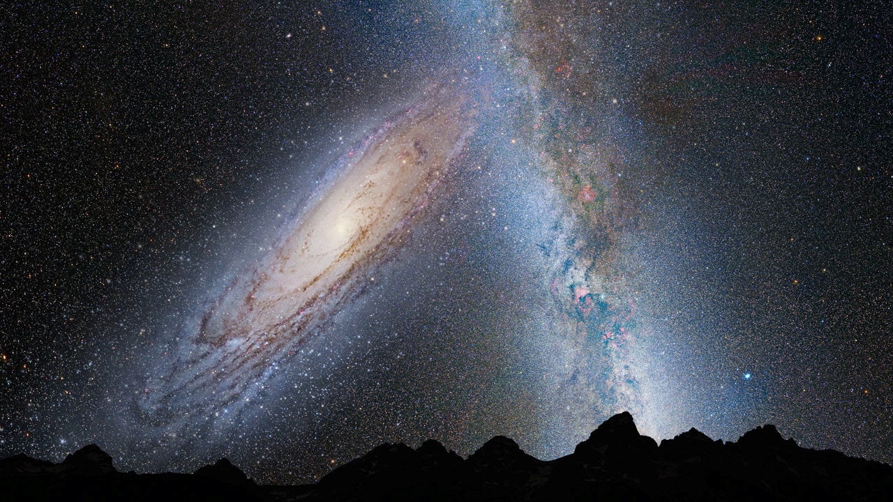 An illustration shows a stage in the potential merger between the Milky Way and Andromeda galaxy, as viewed in Earth’s night sky in 3.75 billion years. Photo: Nasa/ESA via Reuters