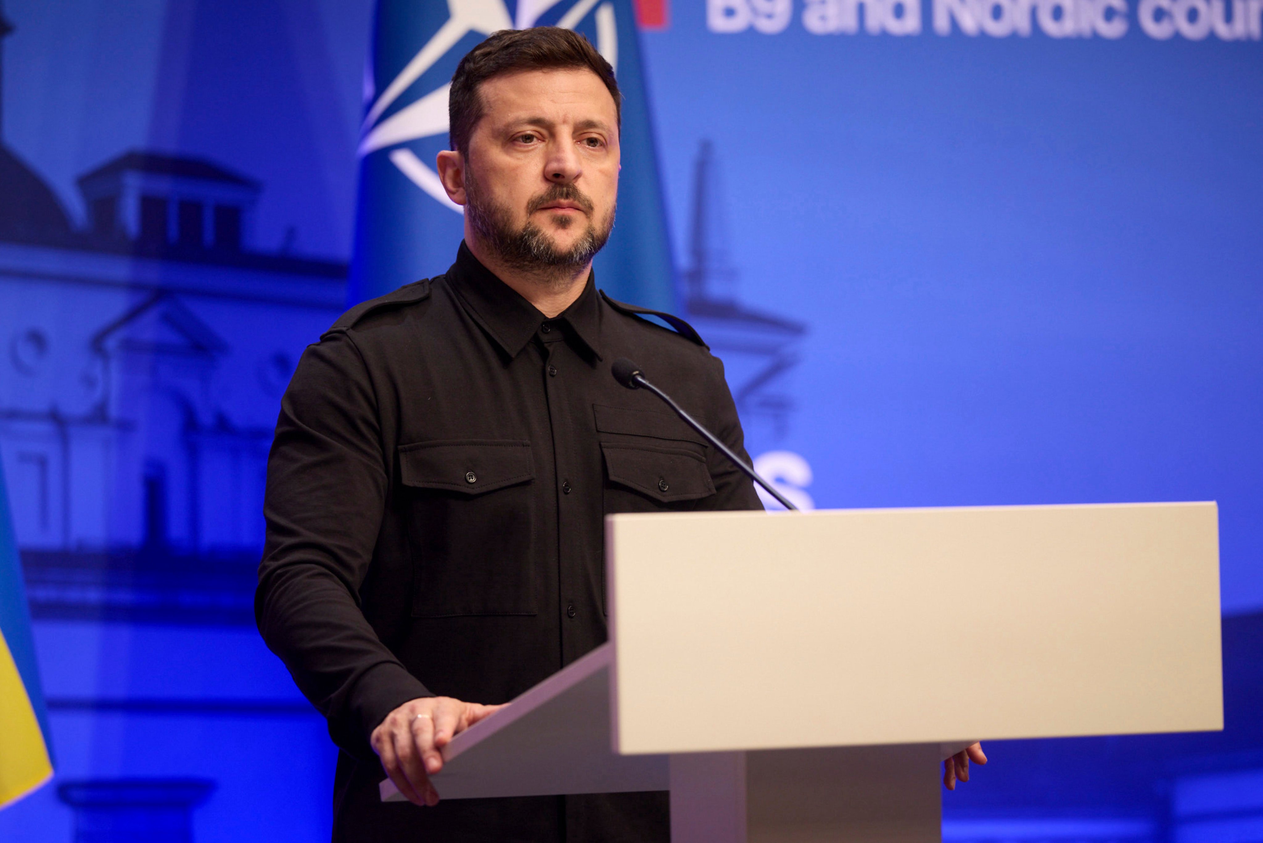 Ukrainian President Volodymyr Zelensky at the Vilnius Summit in Lithuania on Monday. Photo: Ukrainian Presidential Press Off / Planet Pix via Zuma Press Wire / dpa
