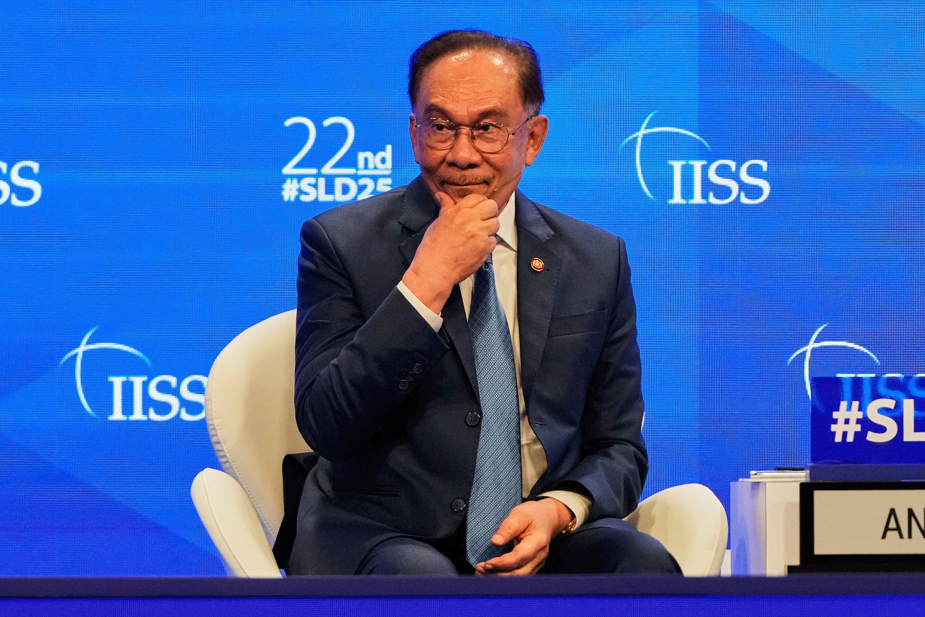 Malaysian Prime Minister Anwar Ibrahim reacts during last month’s Shangri-La Dialogue summit in Singapore. Photo: AP