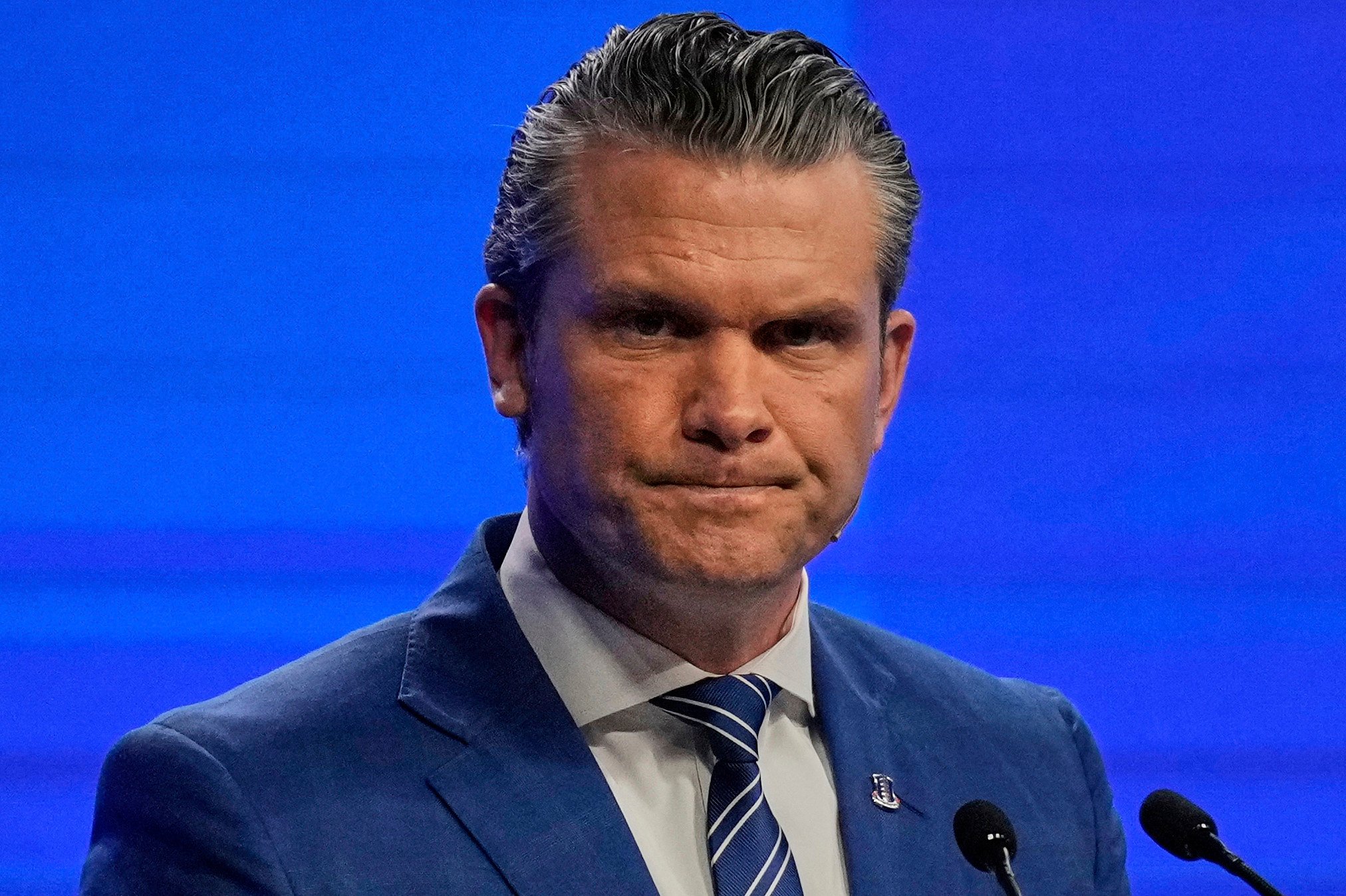 US Defense Secretary Pete Hegseth delivers his speech during the 22nd Shangri-La Dialogue summit in Singapore on Saturday. Photo: AP
