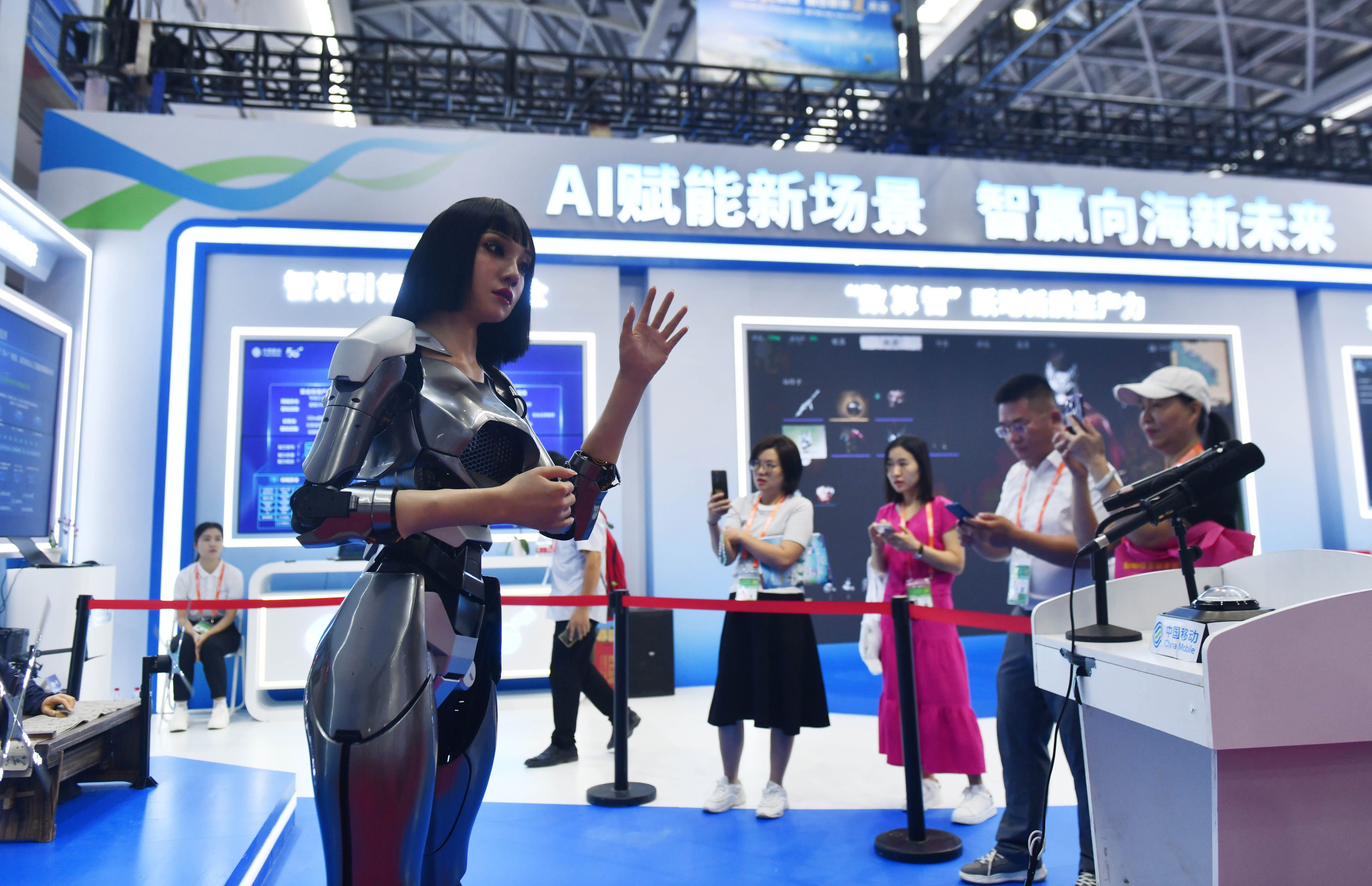 An interactive robot seen at an AI exhibit in an expo in Nanning, Guangxi. Photo: Xinhua