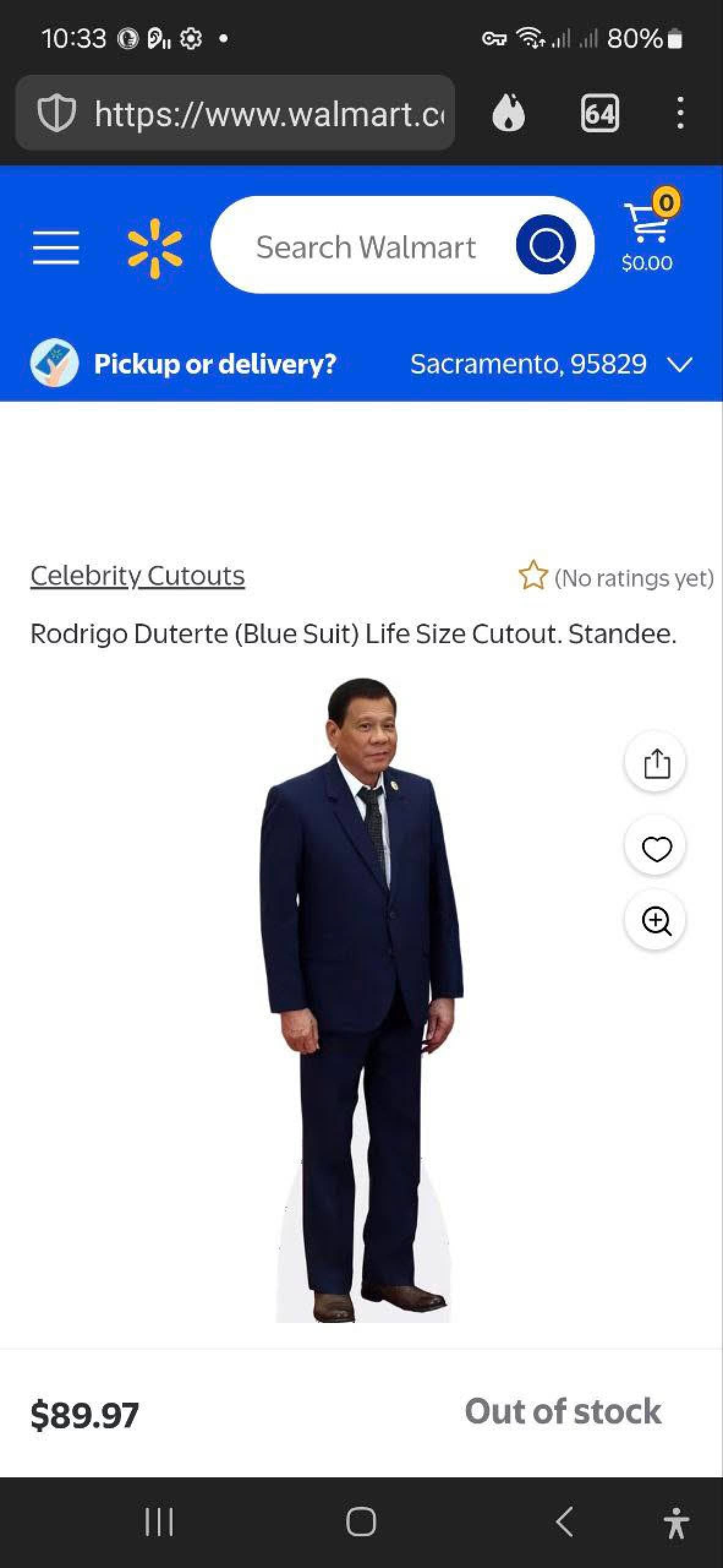 A Duterte standee advertised on Walmart’s online shopping page. Photo: Walmart A Duterte standee advertised on Walmart’s online shopping page. Photo: Walmart