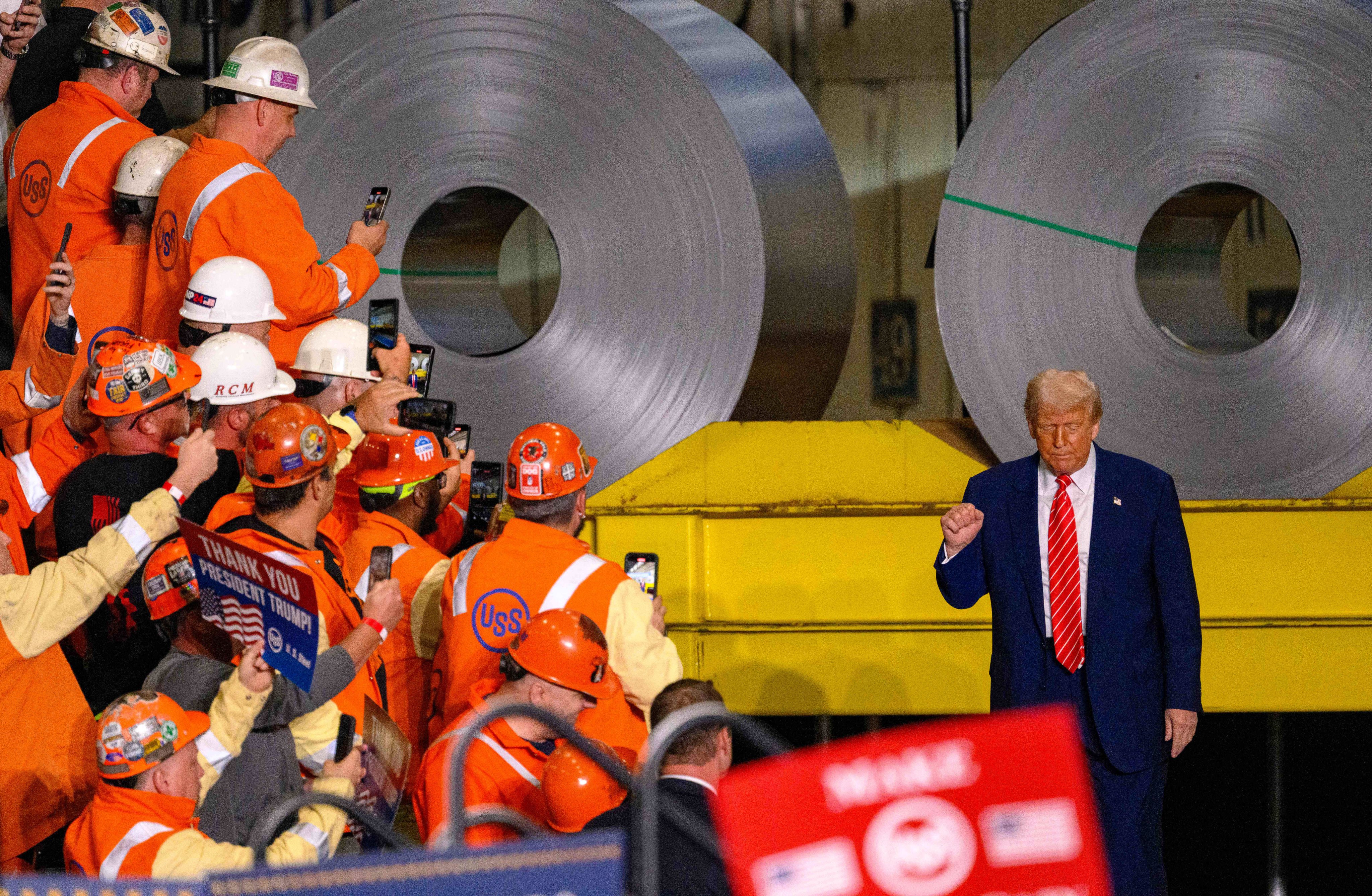 US President Donald Trump speaks to supporters during a rally at a steel factory in Pennsylvania last month. Photo: Getty Images via AFP