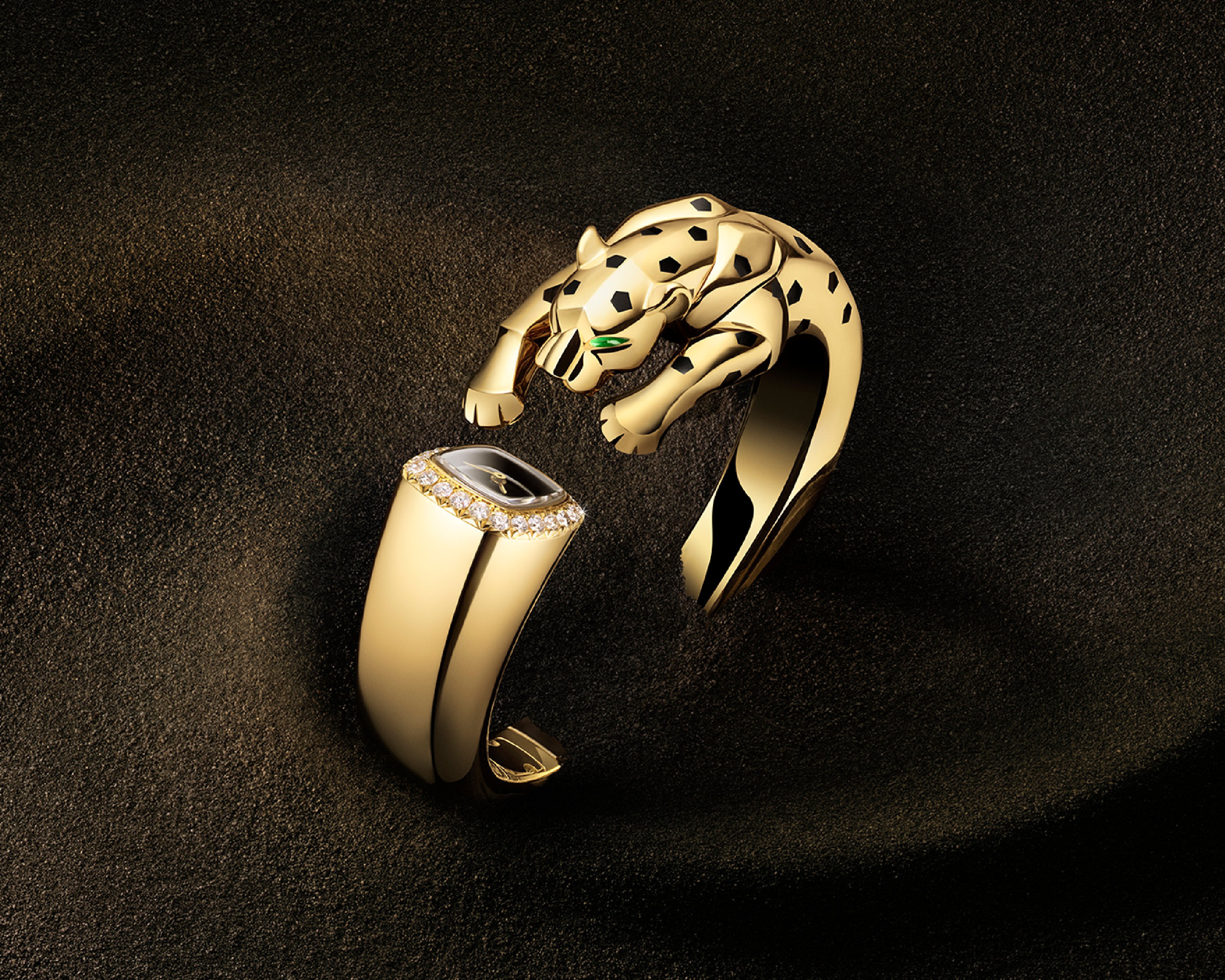 Cartier Panthère jewellery watch in yellow gold has a toi-et-moi design and blurs the line between watch and jewel. Photo: Handout