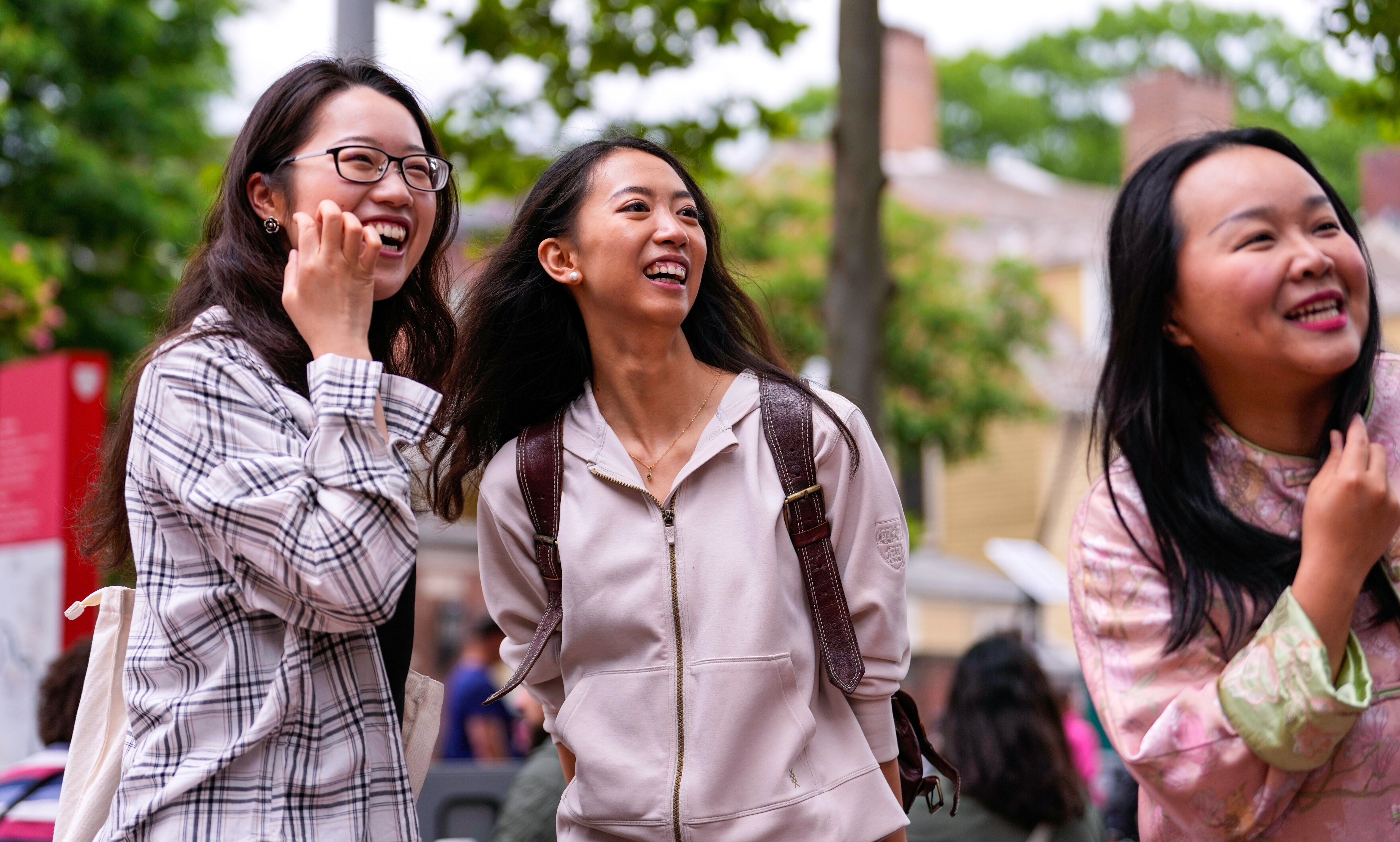 Yurong “Luanna” Jiang, (centre), who delivered a speech at her Harvard University commencement, is pictured with her college friends Helen Ji, left, and Cynthia Luo. Photo: AP