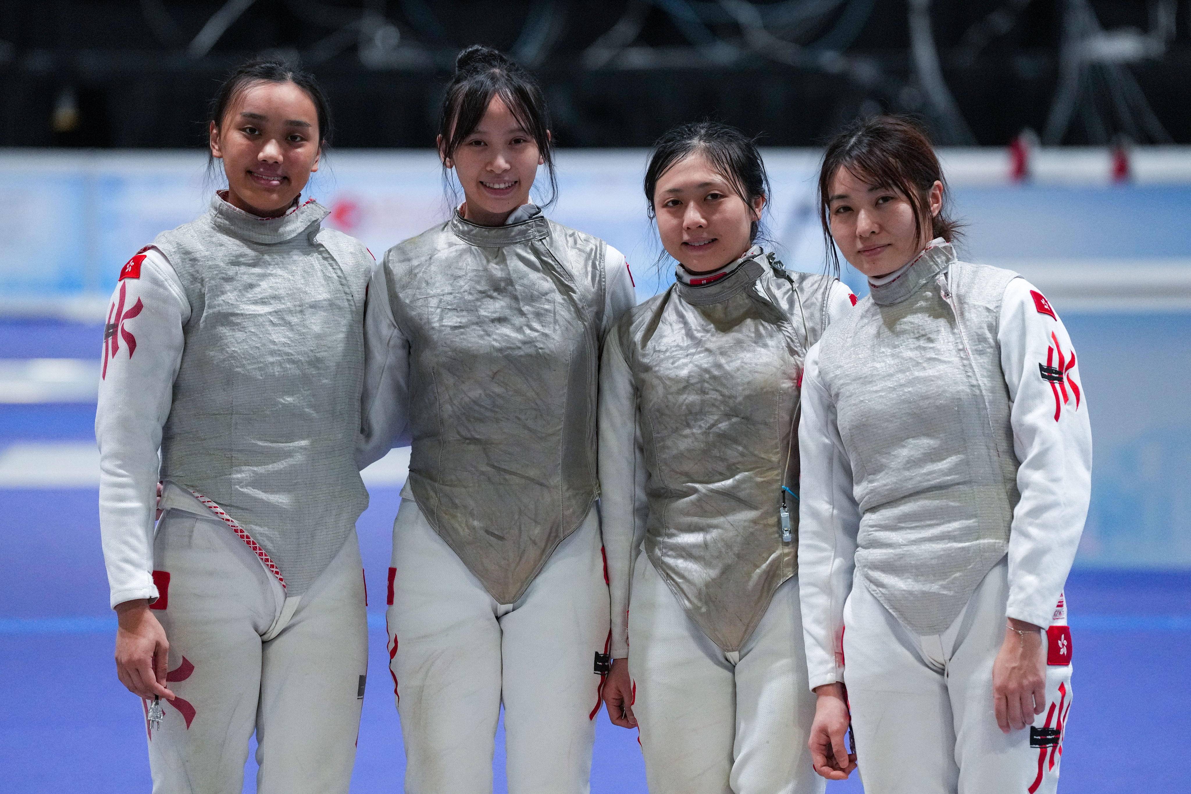 Hong Kong women’s foil team members (left to right): Daphne Chan Nok-Sze; Sophia Wu; Kuan Yu-ching; Valerie Cheng Hiu-wai in the 2025 FIE Women’s Foul World Cup. Photo: Elson Li