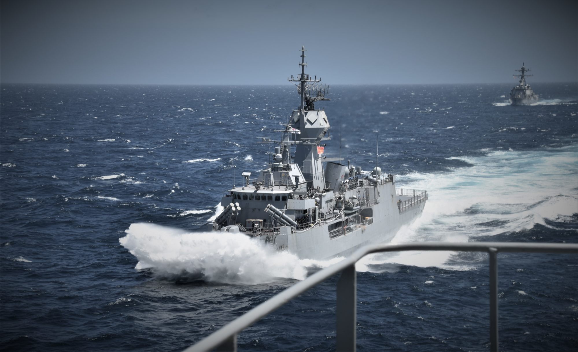 A Royal Australian Navy Anzac-class frigate in the Indian Ocean. Photo: Captain Daniel Glazier