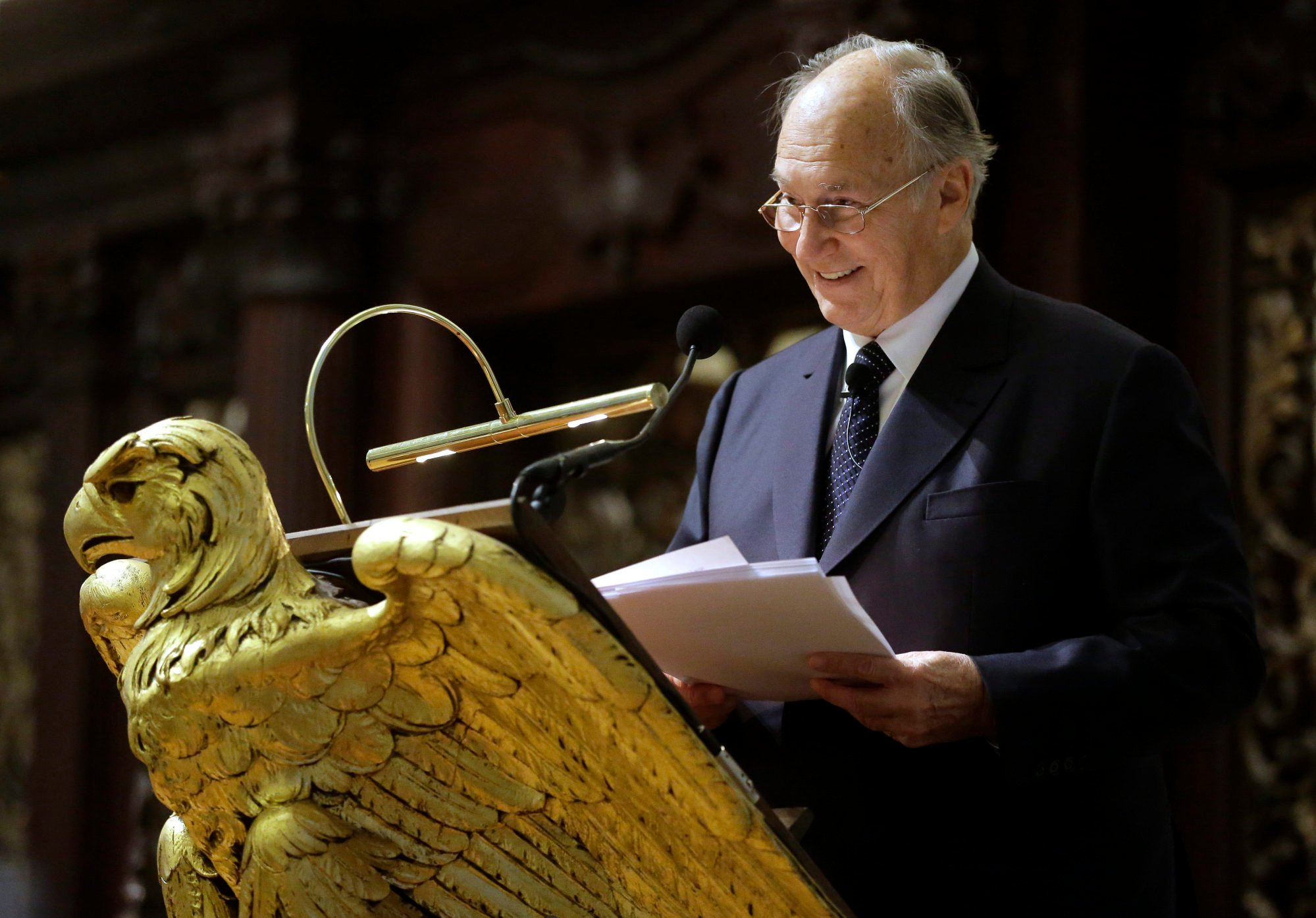 The Aga Khan addresses an audience in 2015. Photo: AP