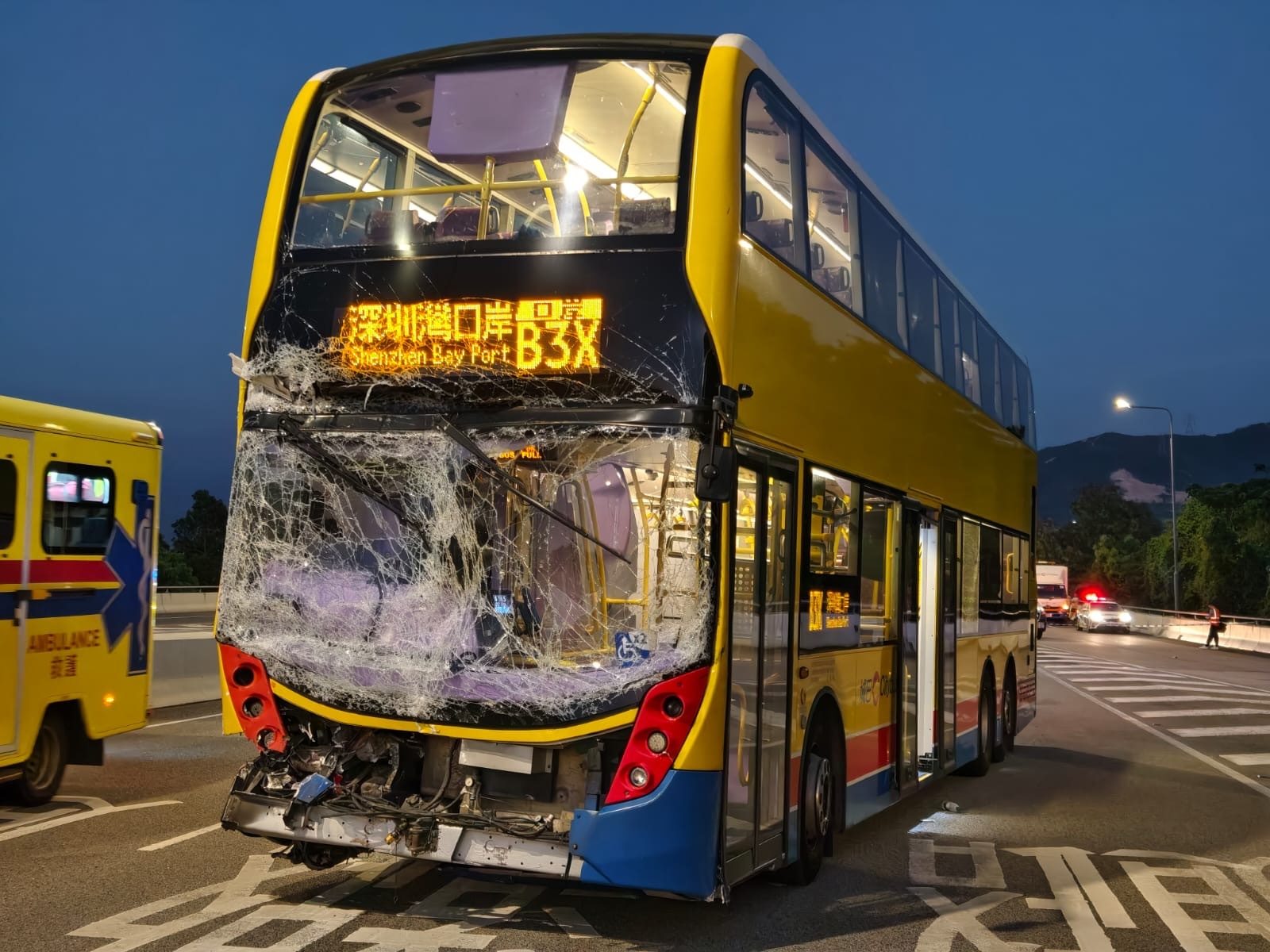 The smashed front of the Citybus double-decker. The company said it was cooperating with the investigation. Photo: Handout