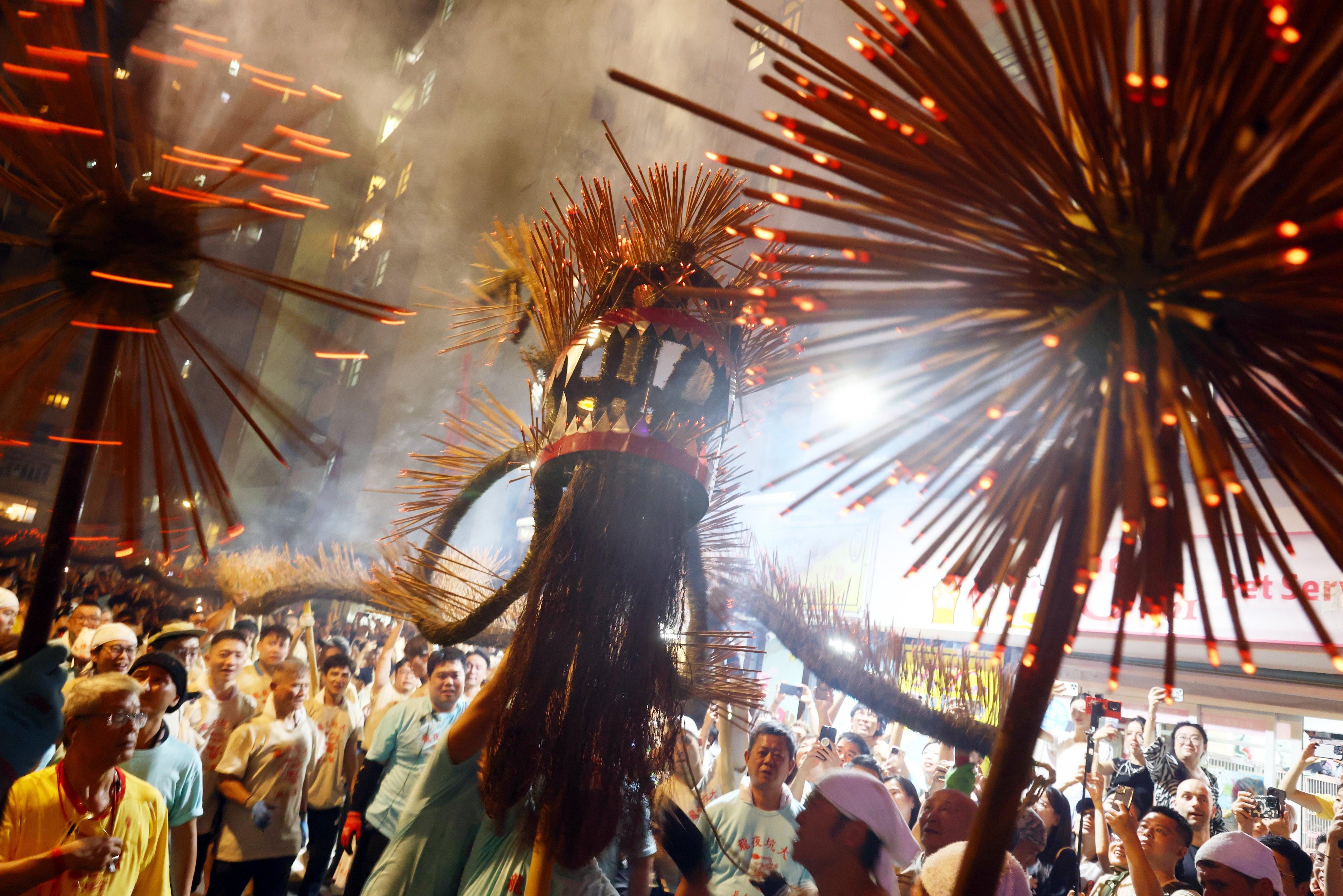 The annual Mid-Autumn Festival fire dragon dance is performed in Tai Hang, Hong Kong on September 16, 2024. The fire dragon dance is listed on the Representative List of the ICH of Hong Kong, under social practices, rituals and festive events. Photo: Dickson Lee