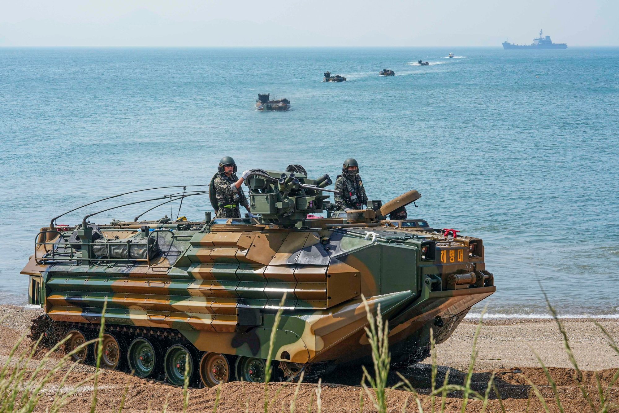 South Korea’s Marine Corps hold defence drills using amphibious assault vehicles on an island in the Yellow Sea last month. Yonhap/EPA-EFE South Korea’s Marine Corps hold defence drills using amphibious assault vehicles on an island in the Yellow Sea last month. Yonhap/EPA-EFE