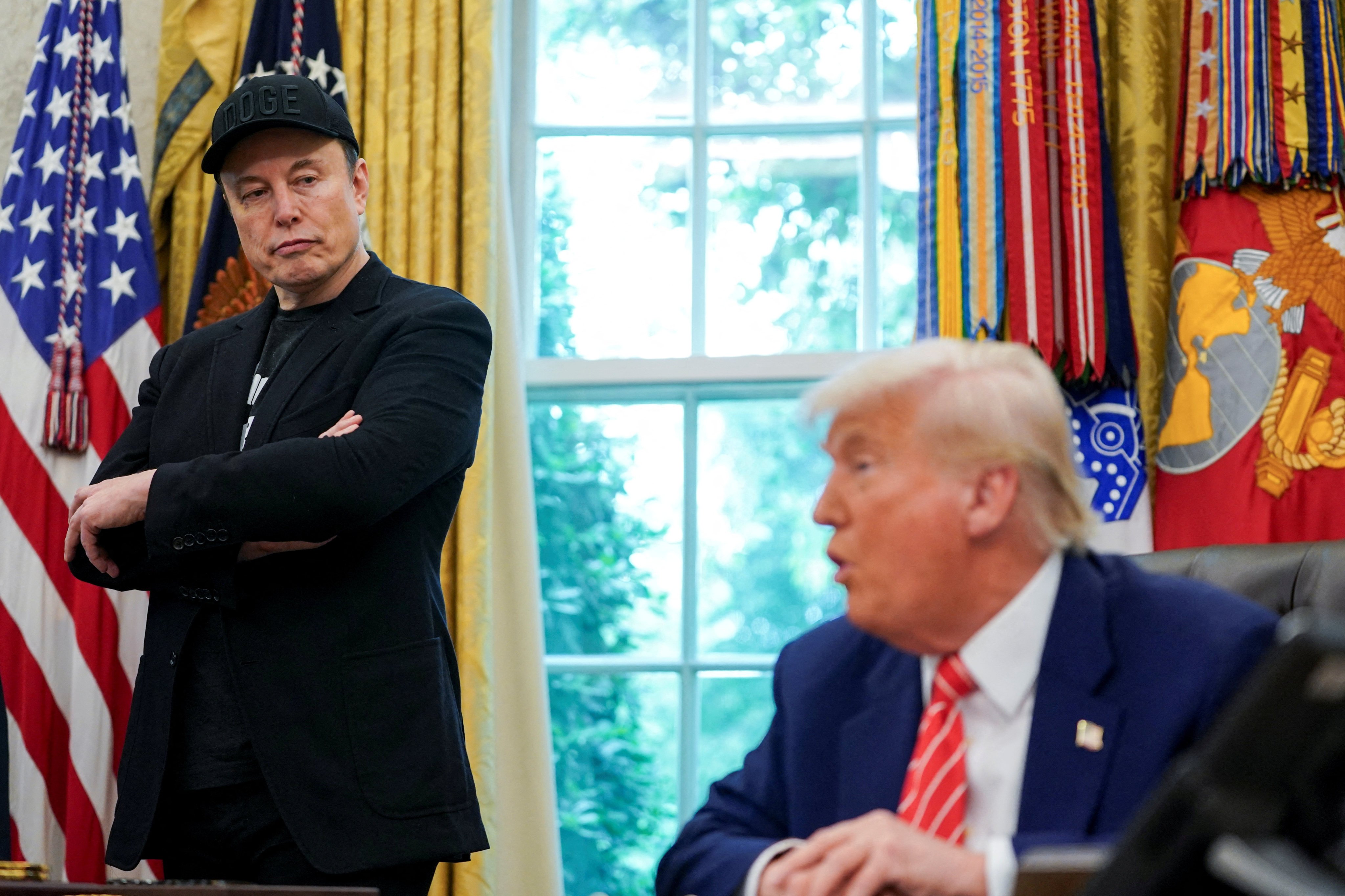 US President Donald Trump (right) and Elon Musk attend a press conference in the Oval Office in May. Photo: Reuters