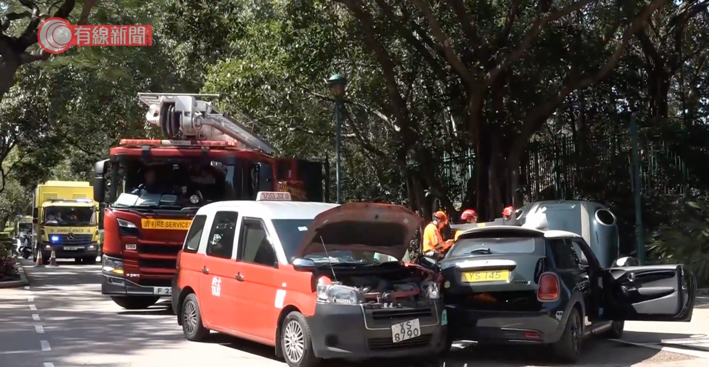 Rescuers on site at the scene of the crash on Magic Road. Photo: Handout