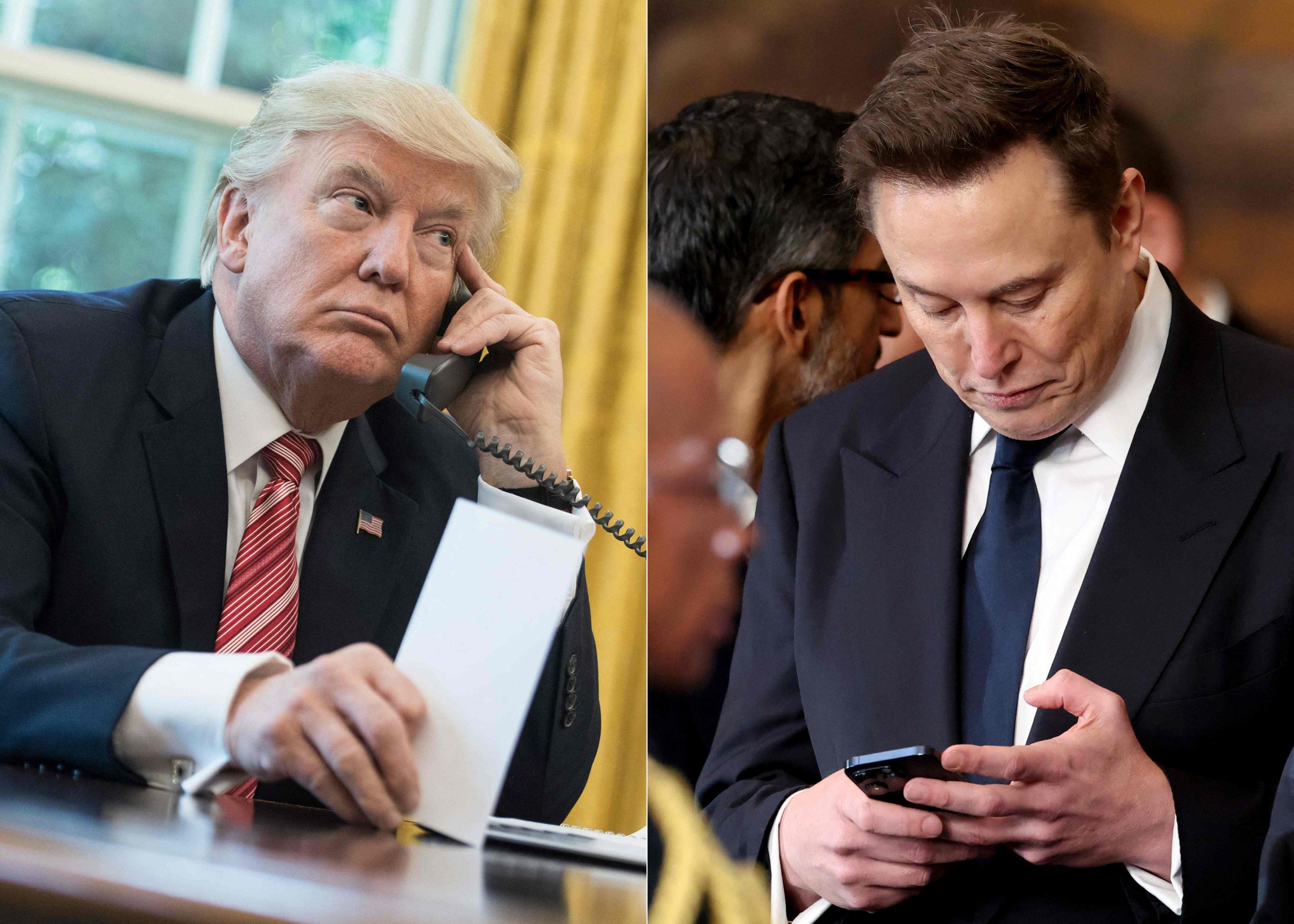 It was earlier reported that US President Donald Trump (right) and Tesla CEO Elon Musk would speak after their unlikely political marriage exploded in a fiery public divorce. Photo: AFP