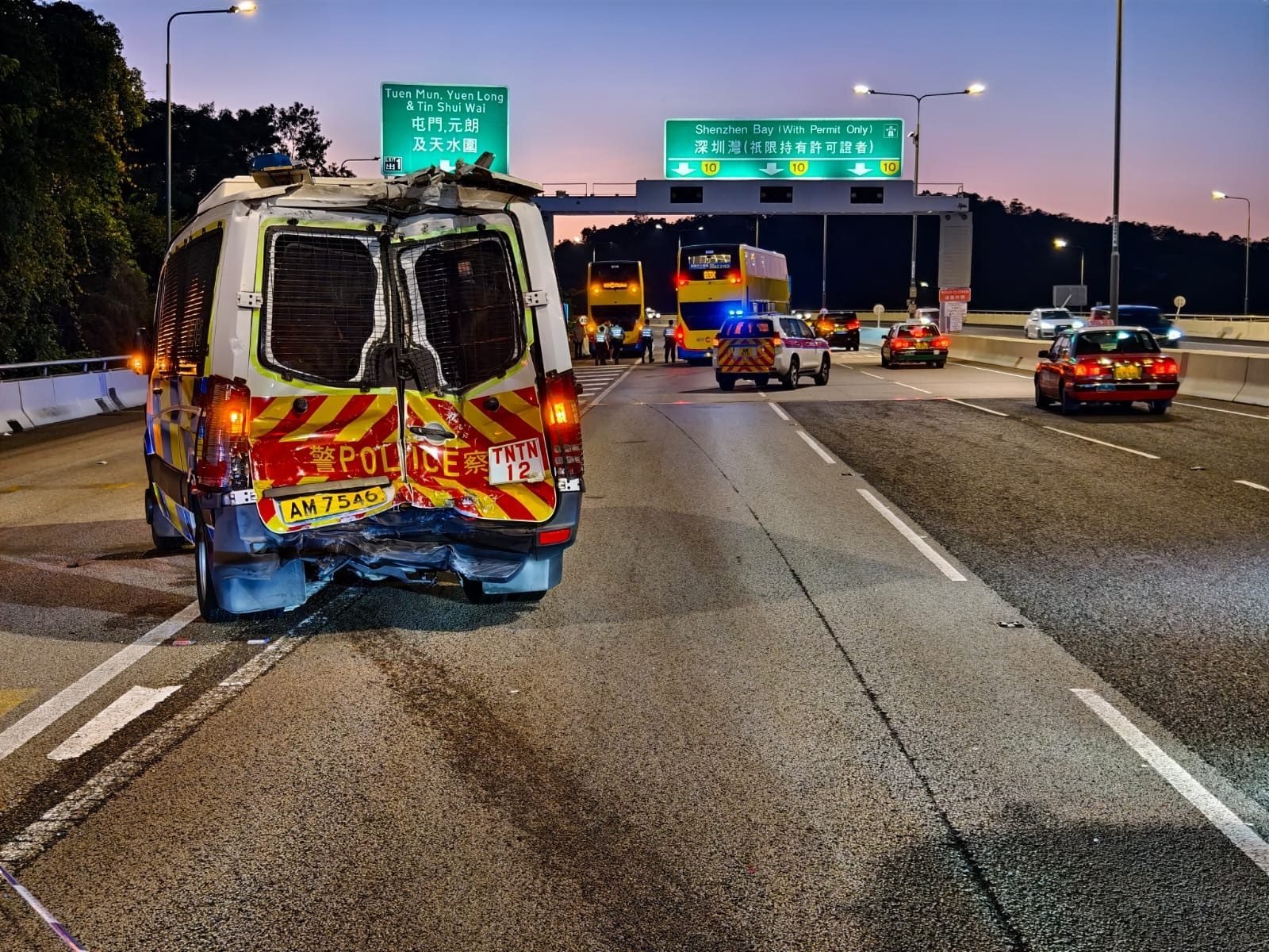 The officer’s van was parked on the  Hong Kong-Shenzhen Western Corridor as he handled a separate traffic incident when the crash happened. Photo: Handout