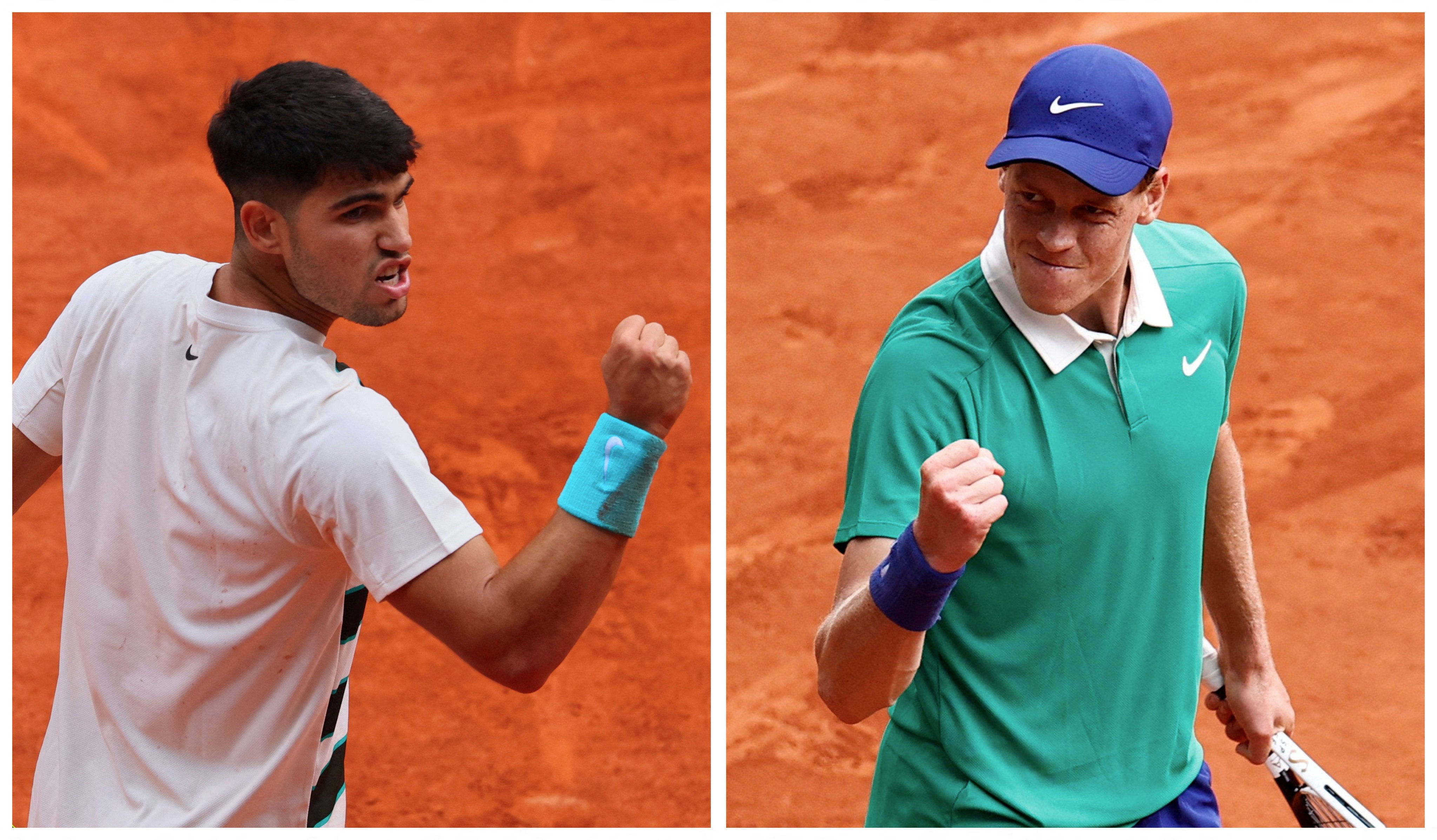 A combination picture shows Spain’s Carlos Alcaraz (left) and Italy’s Jannik Sinner ahead of their French Open men’s final on Sunday. Photo: Reuters