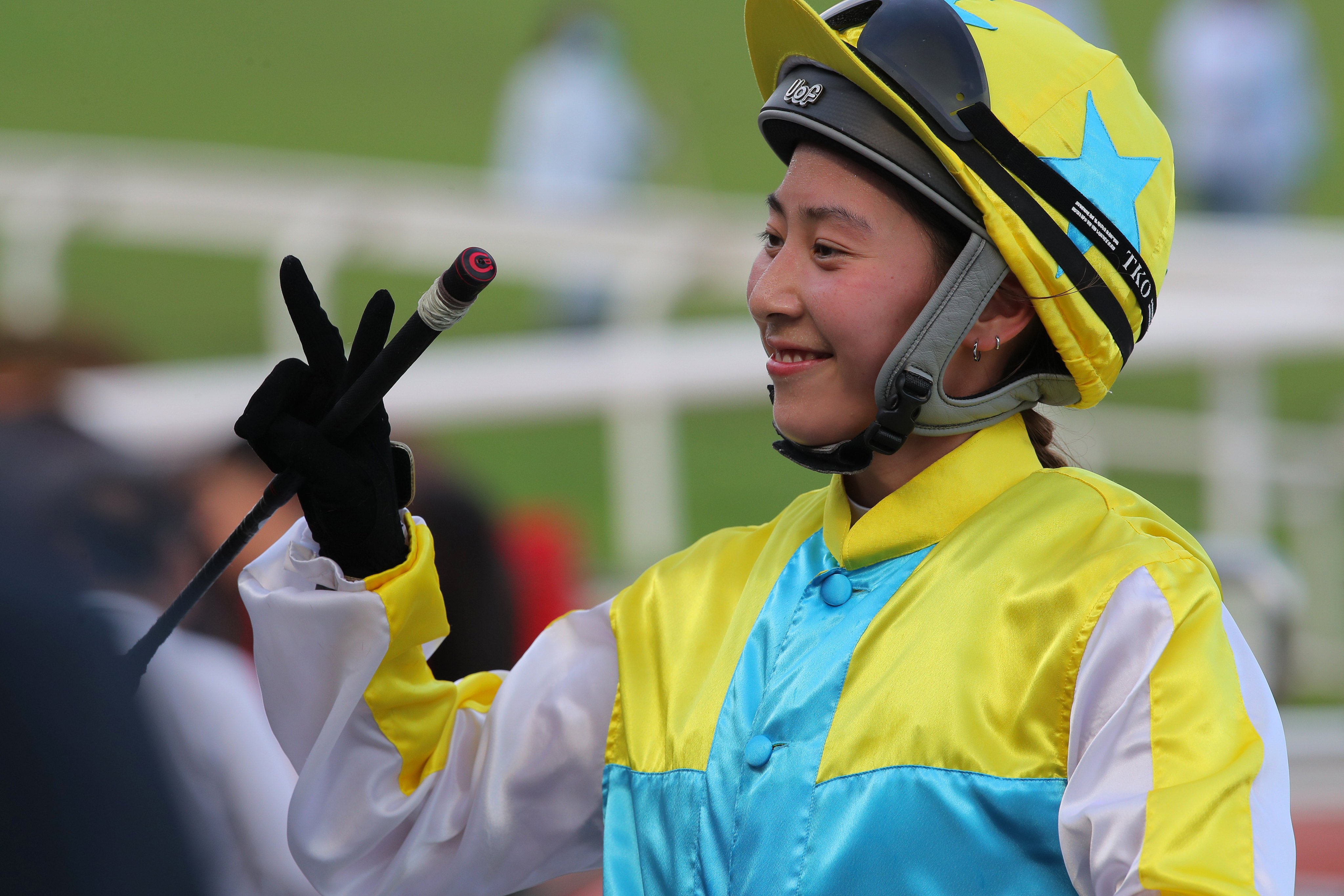 Britney Wong enjoys her double at Sha Tin. Photos: Kenneth Chan
