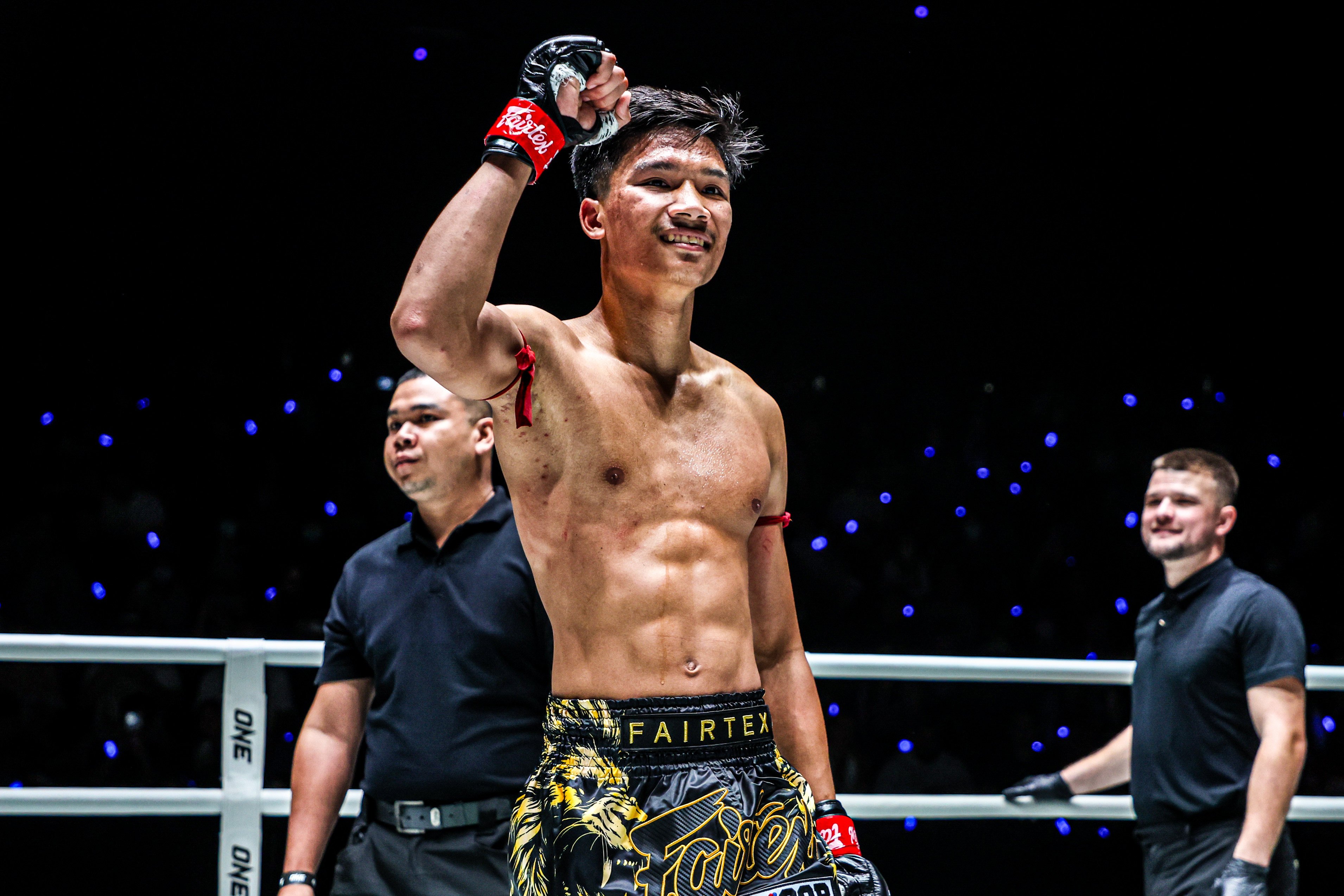 Aliff Sor Dechapan celebrates after his unanimous decision win over Moroccan standout Elmehdi El Jamari. Photo: ONE Championship