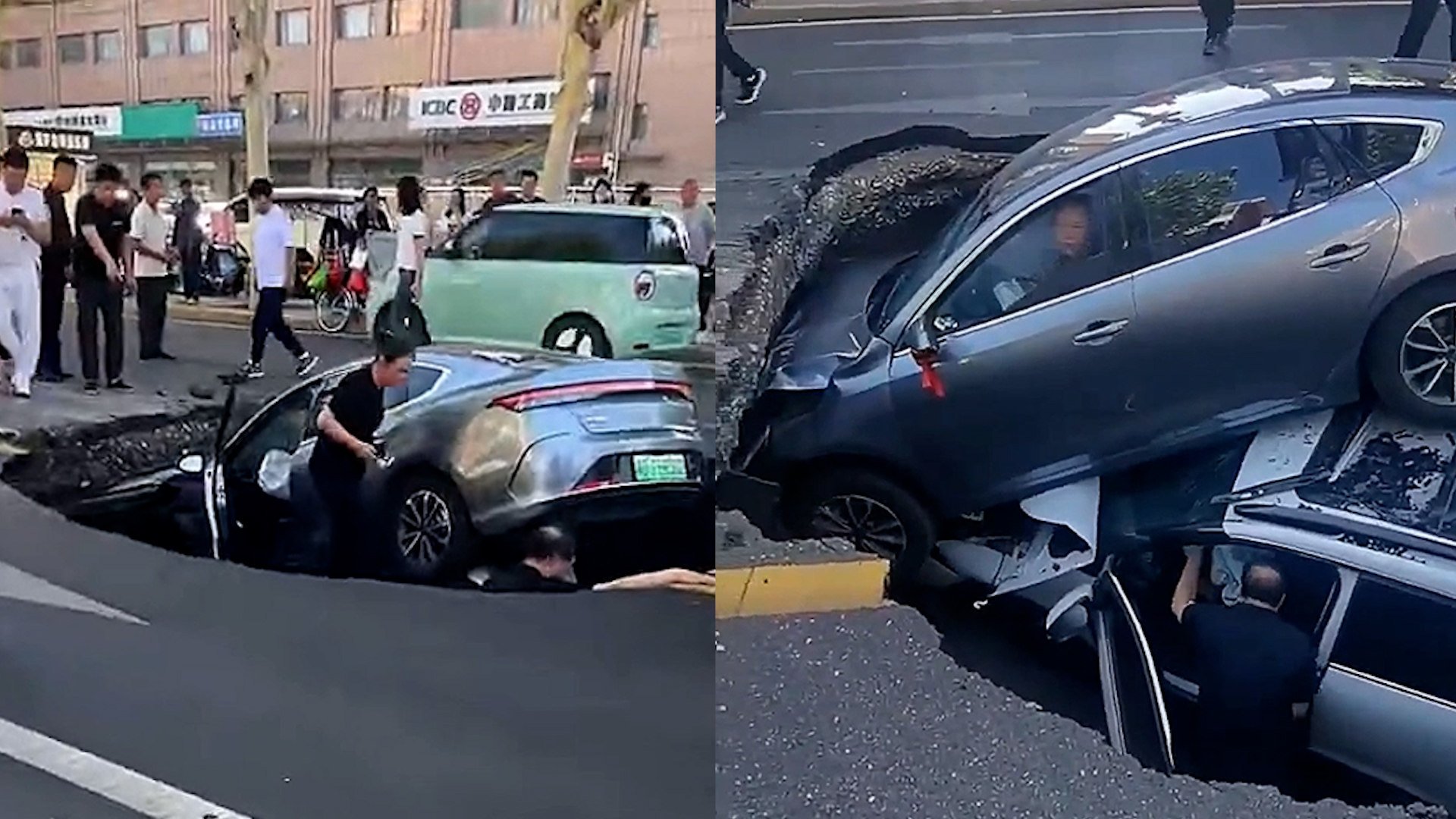 Sinkhole in China swallows cars, injuring 3 people