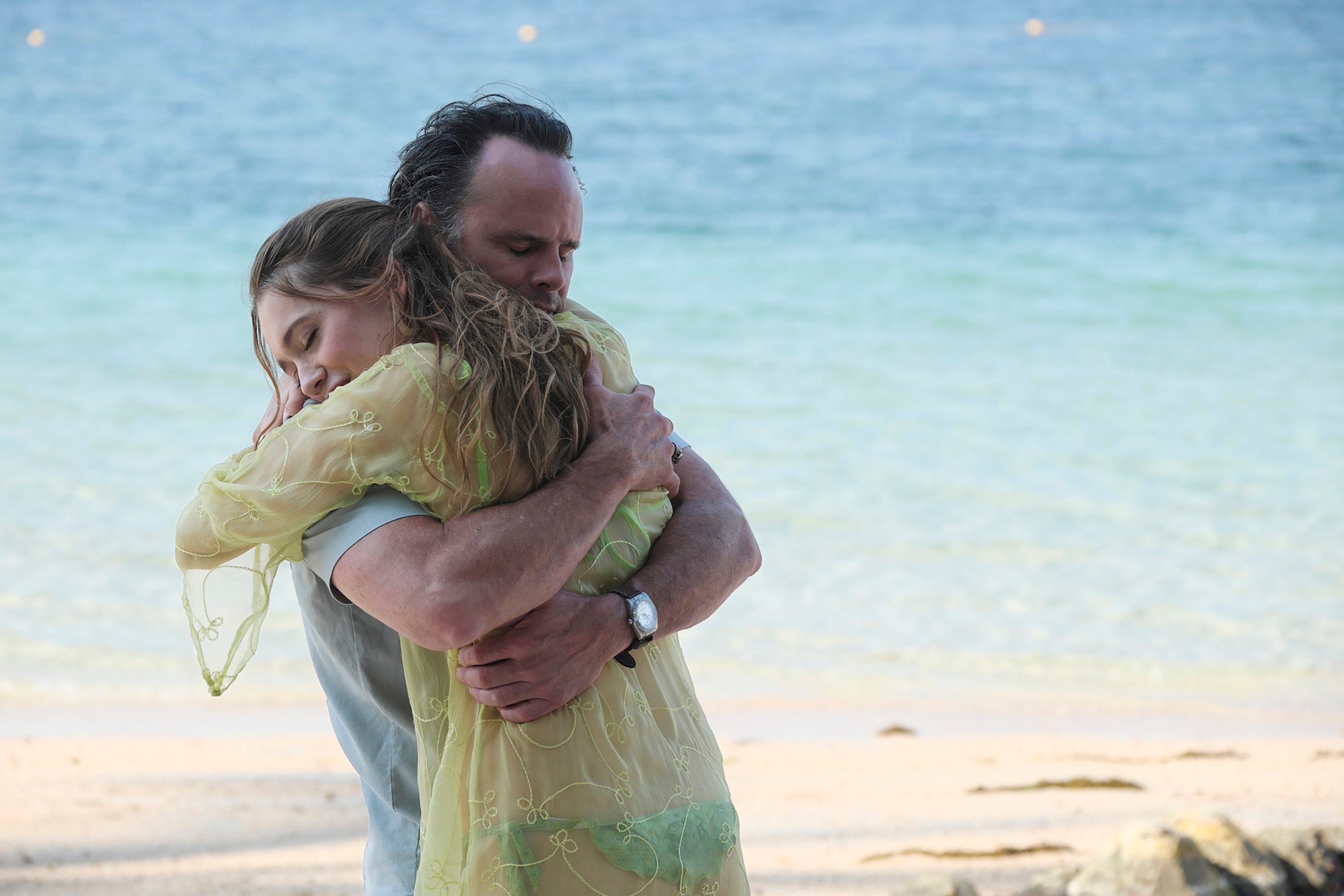 Walton Goggins and Aimee Lou Wood in a scene from The White Lotus season 3. Besides being disappointed that a sex scene between the two of them did not make it into the final episode of season 3, they also dispelled rumours that they feuded off-screen while playing star-crossed lovers on the hit show. Photo: HBO