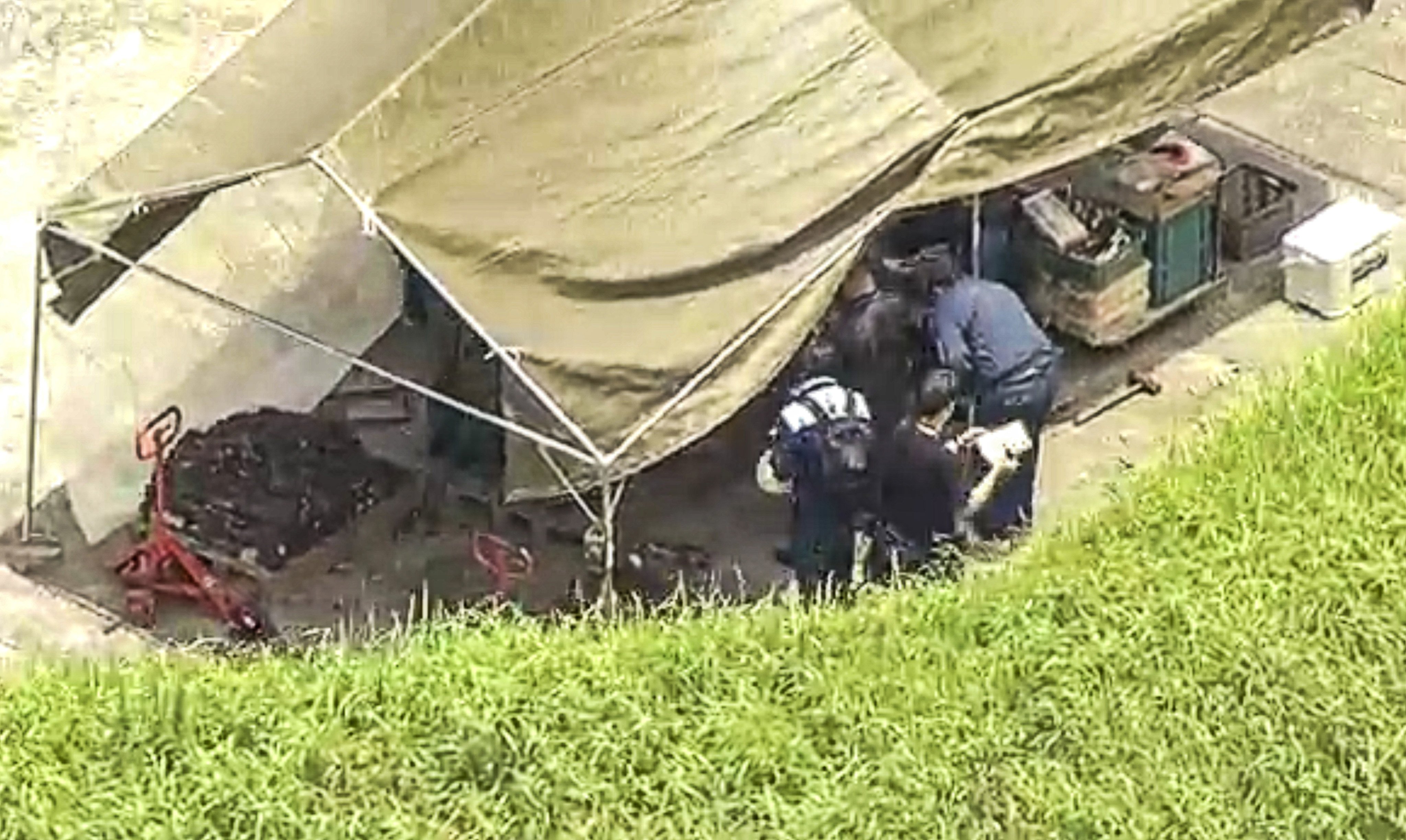 An explosion occurred at an ammunition storage area inside the US military’s Kadena Air Base in Okinawa on Monday. Photo: NHK