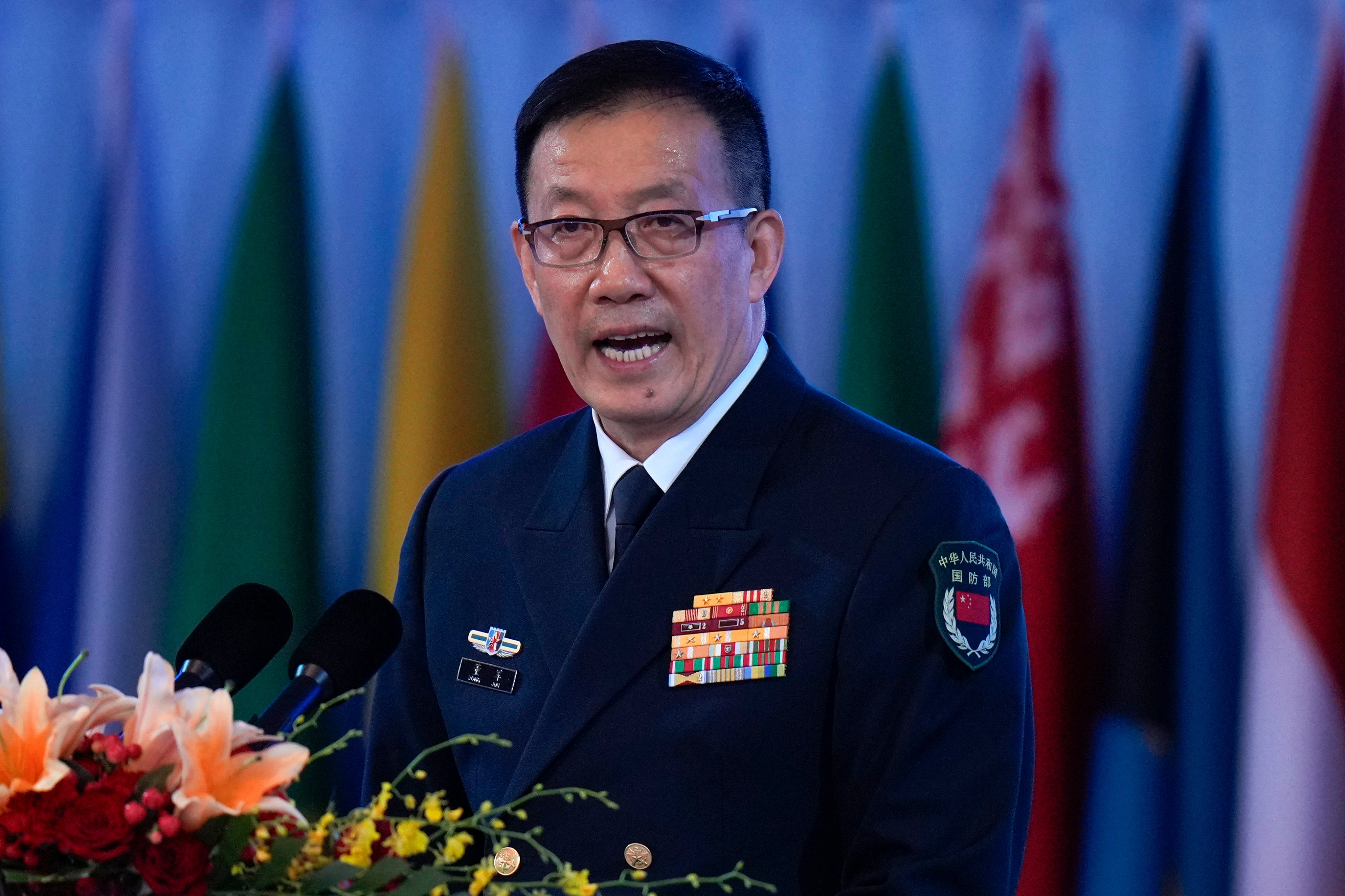 Chinese Defense Minister Dong Jun delivers his opening ceremony speech at the Xiangshan Forum in Beijing last September. Dong on Tuesday stressed historical links that were rooted in China’s support for the African National Congress during apartheid as he hosted his South African counterpart. Photo: AP