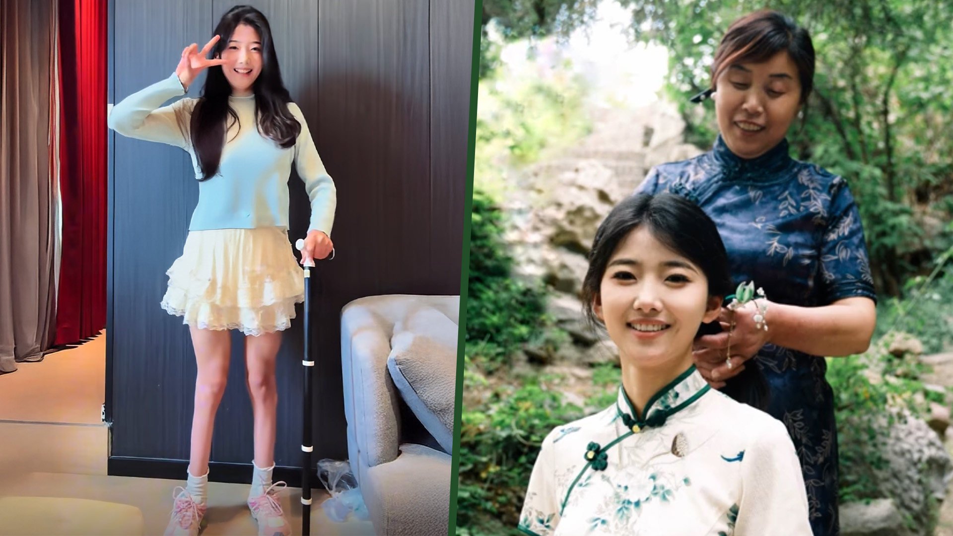 A Chinese university student has gained online attention for spreading positivity, despite facing a spinal defect that impacts her mobility. Photo: SCMP composite/Douyin