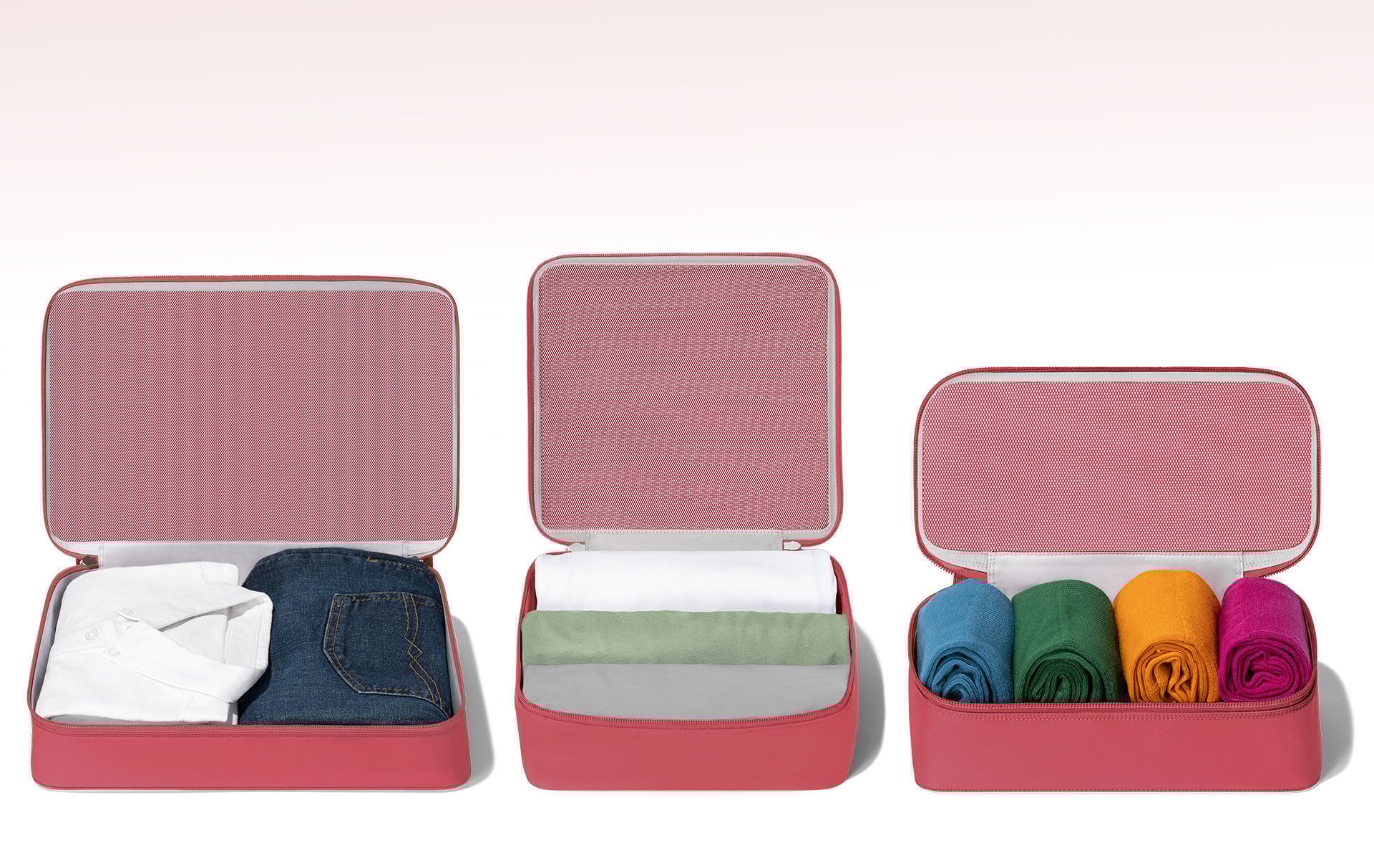 Choose from this range of handy packing cubes by Rimowa, as well as alternates from Anya Hindmarch and Tumi, to make light work of getting ready for your summer break. Photo: Handout