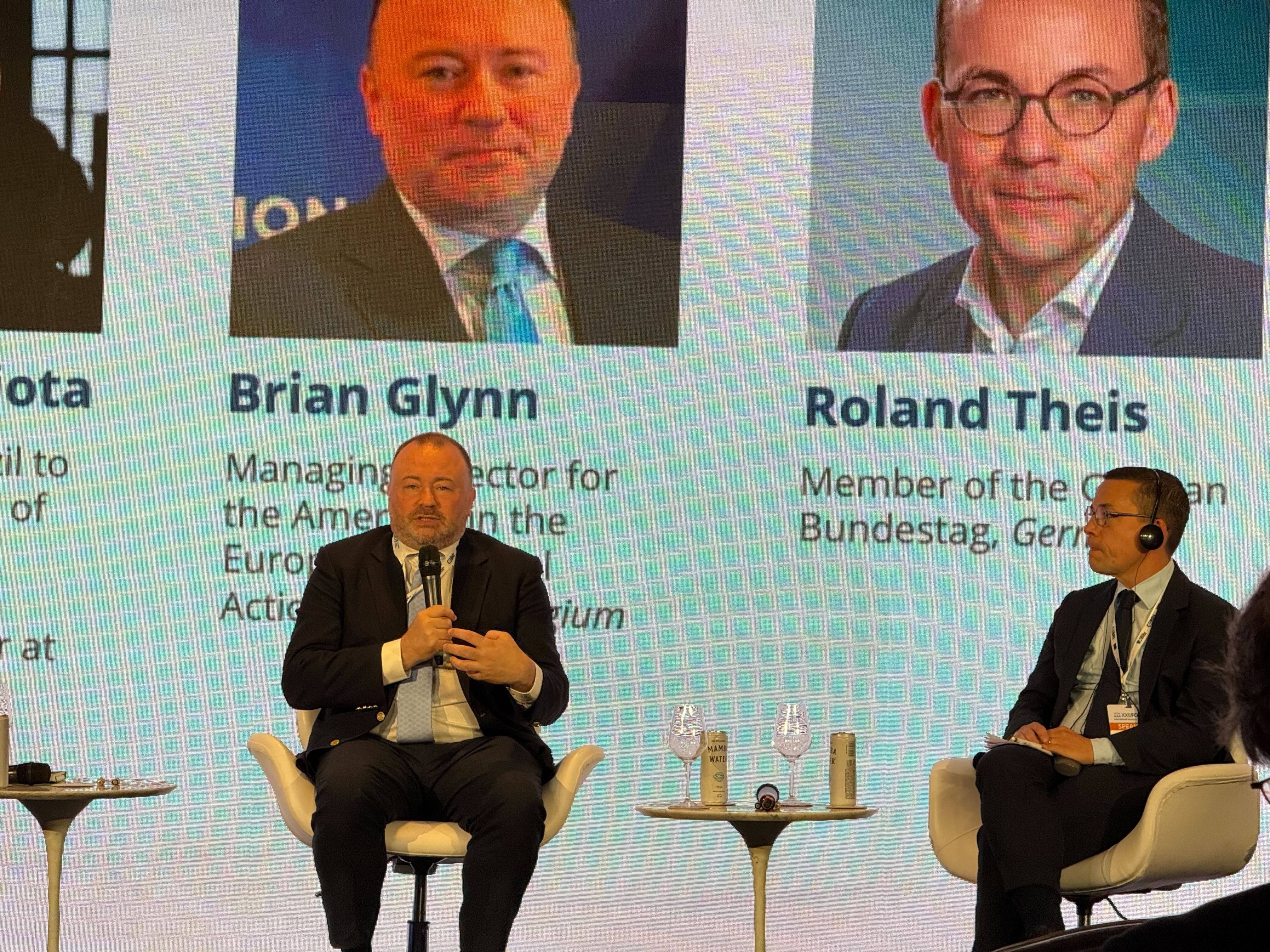 Senior European Union official Brian Glynn (left) speaks at the Forte de Copacabana International Security Conference in Rio de Janeiro, Brazil, on Tuesday, as German lawmaker Roland Theis listens. Photo: SCMP