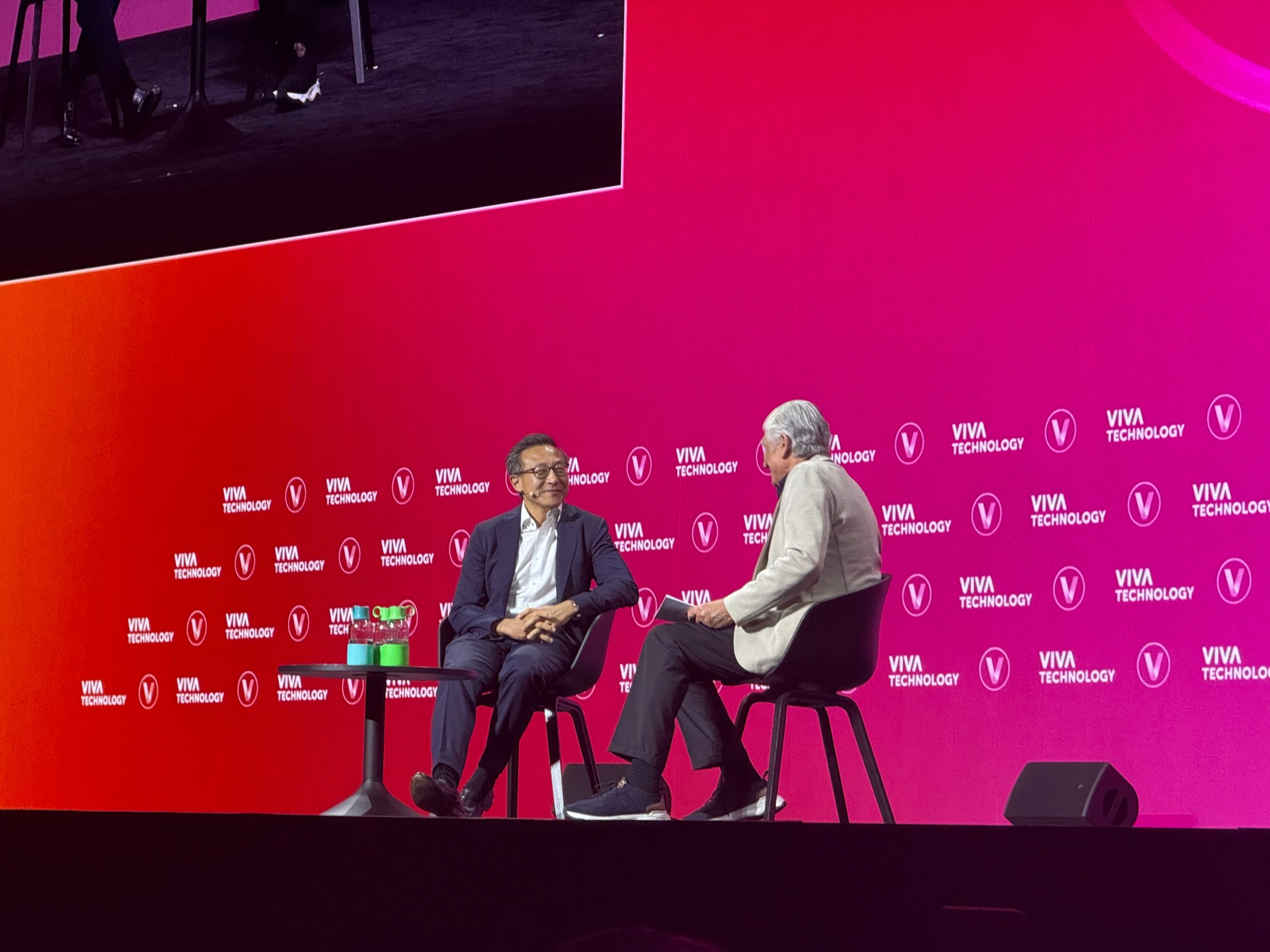 Alibaba chairman Joe Tsai speaks on stage during the VivaTech trade show in Paris on Wednesday. Photo: Xinmei Shen