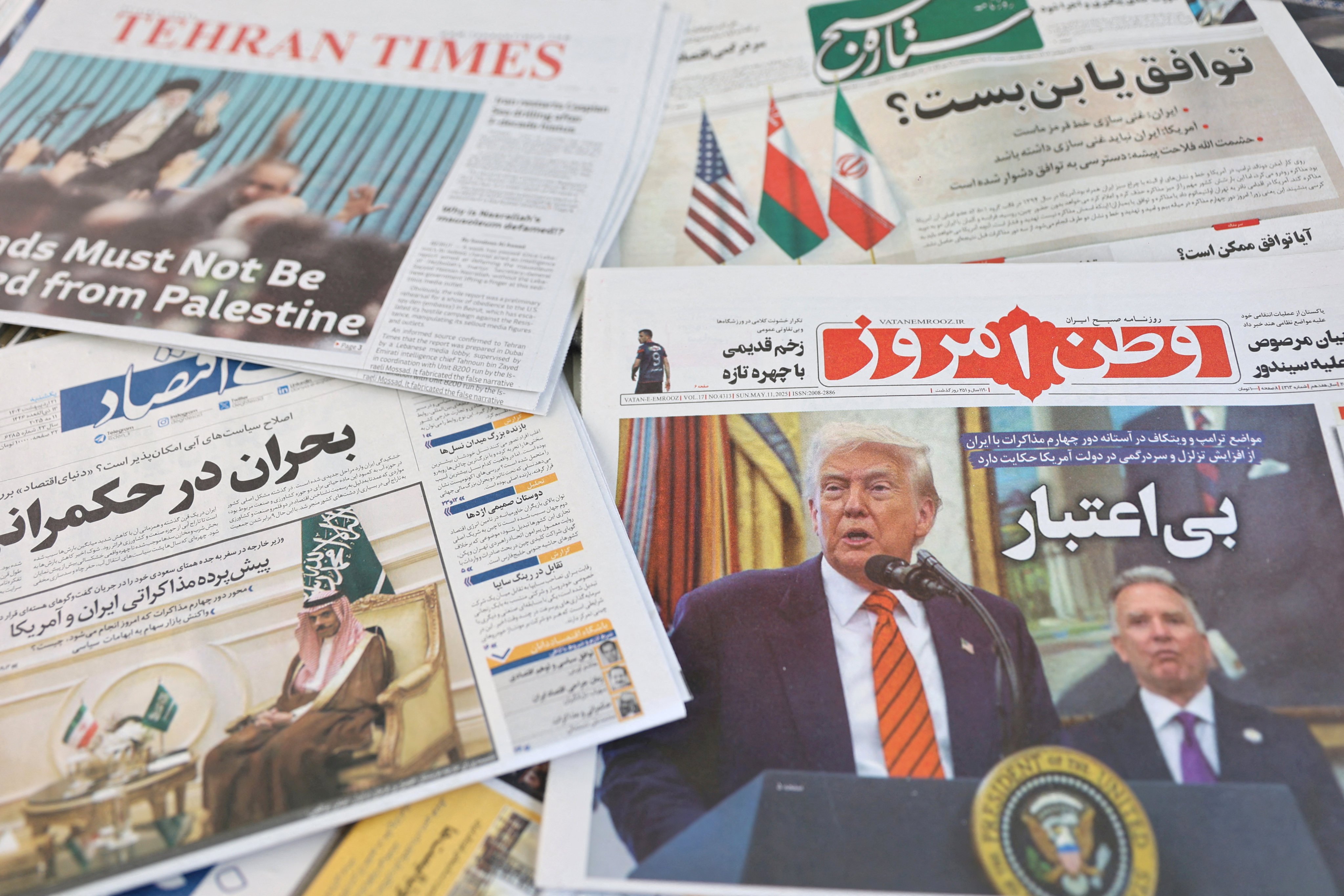 An Iranian newspaper with a cover photo of US President Donald Trump and Middle East envoy Steve Witkoff is seen in Tehran, Iran, on May 25. Photo: West Asia News Agency/Reuters