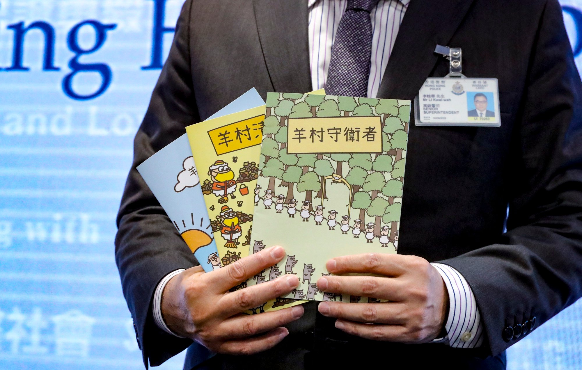 In the interview, the police chief pointed to a series of children’s books containing provocative depictions of mainland China that were published by speech therapists a few years ago. Photo: Edmond So In the interview, the police chief pointed to a series of children’s books containing provocative depictions of mainland China that were published by speech therapists a few years ago. Photo: Edmond So