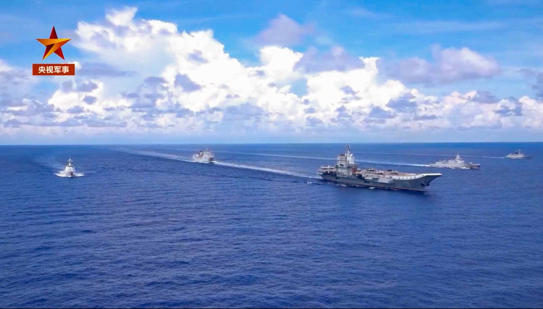 A video grab from a PLA Navy social media post shows the Shandong carrier strike group training in the South China Sea. Photo: Handout