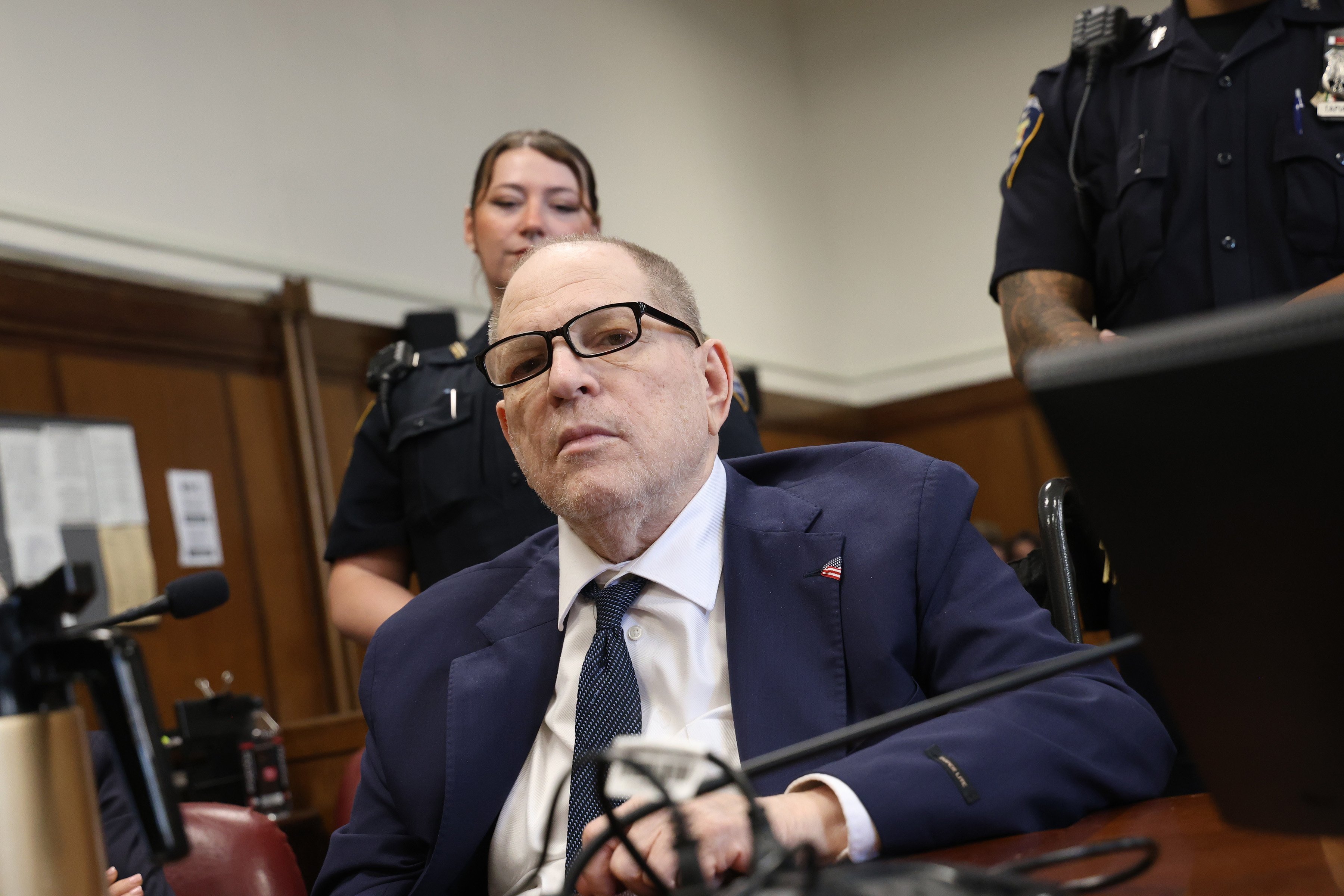Former US film producer Harvey Weinstein appears at Manhattan Criminal Court for his retrial on rape and sexual assault charges in New York on Thursday. Photo: EPA-EFE