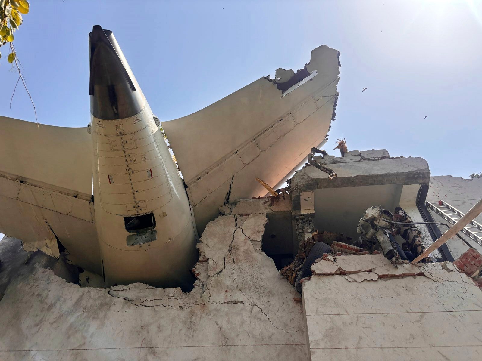 Debris of a plane that crashed in the northwestern Indian city of Ahmedabad, in Gujarat state on Thursday. Photo: X / Central Industrial Security Force / AP