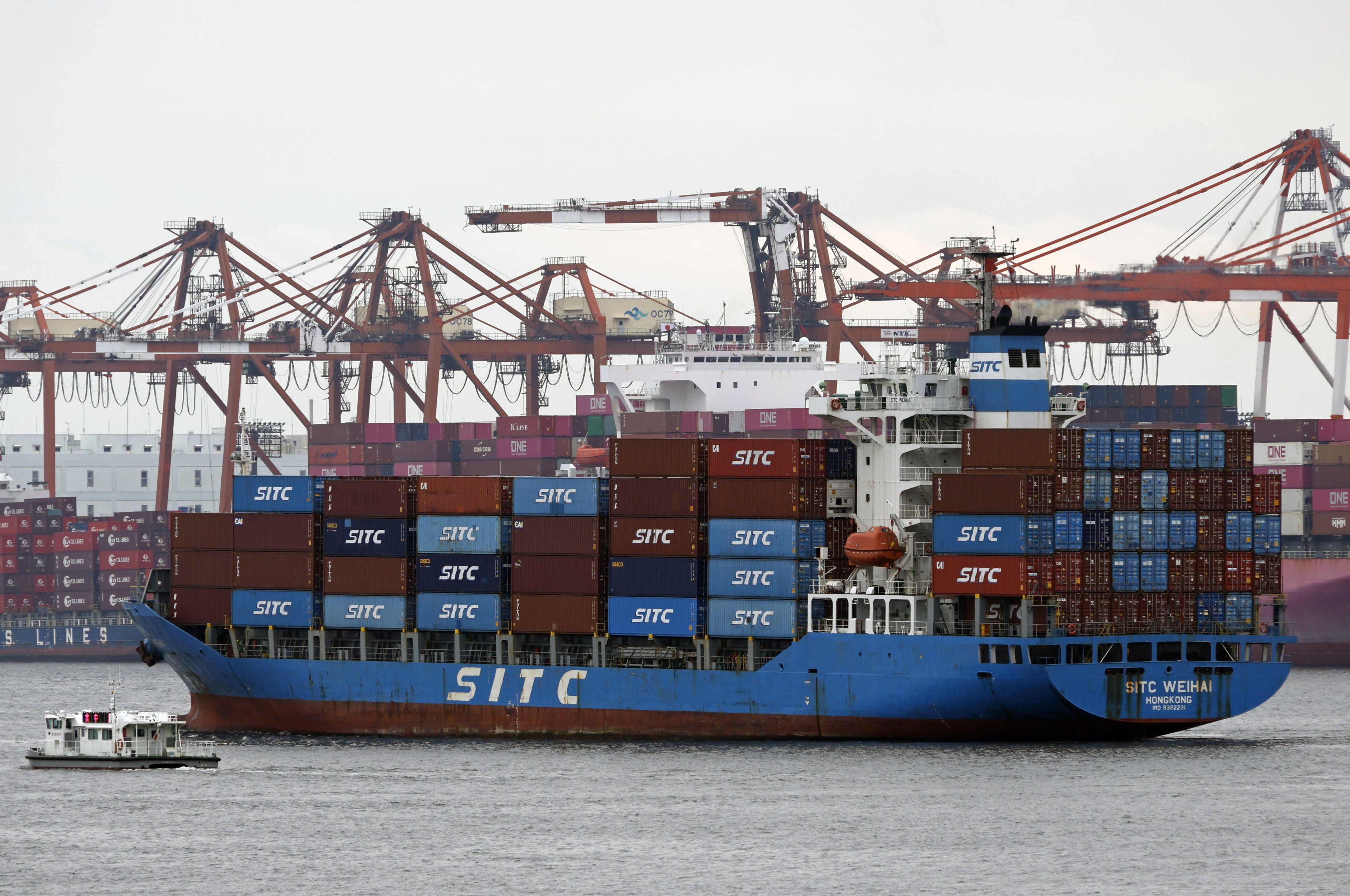 A container ship leaves a port in Tokyo. For Japan, an across-the-board tariff is set to increase to 24 per cent from 10 per cent on July 9 barring a deal. Photo: EPA-EFE