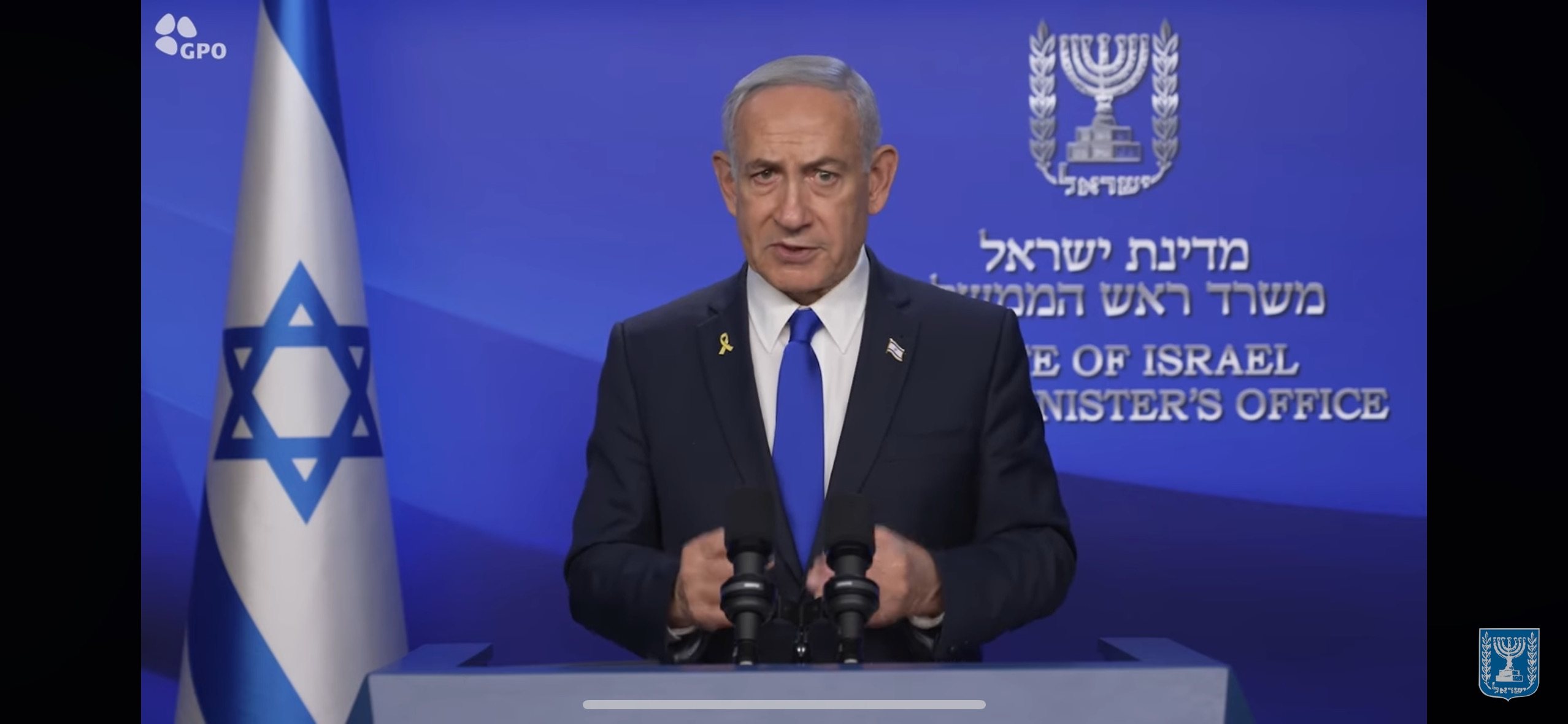 Israeli Prime Minister Benjamin Netanyahu delivering a video address on Friday. Photo: Xinhua