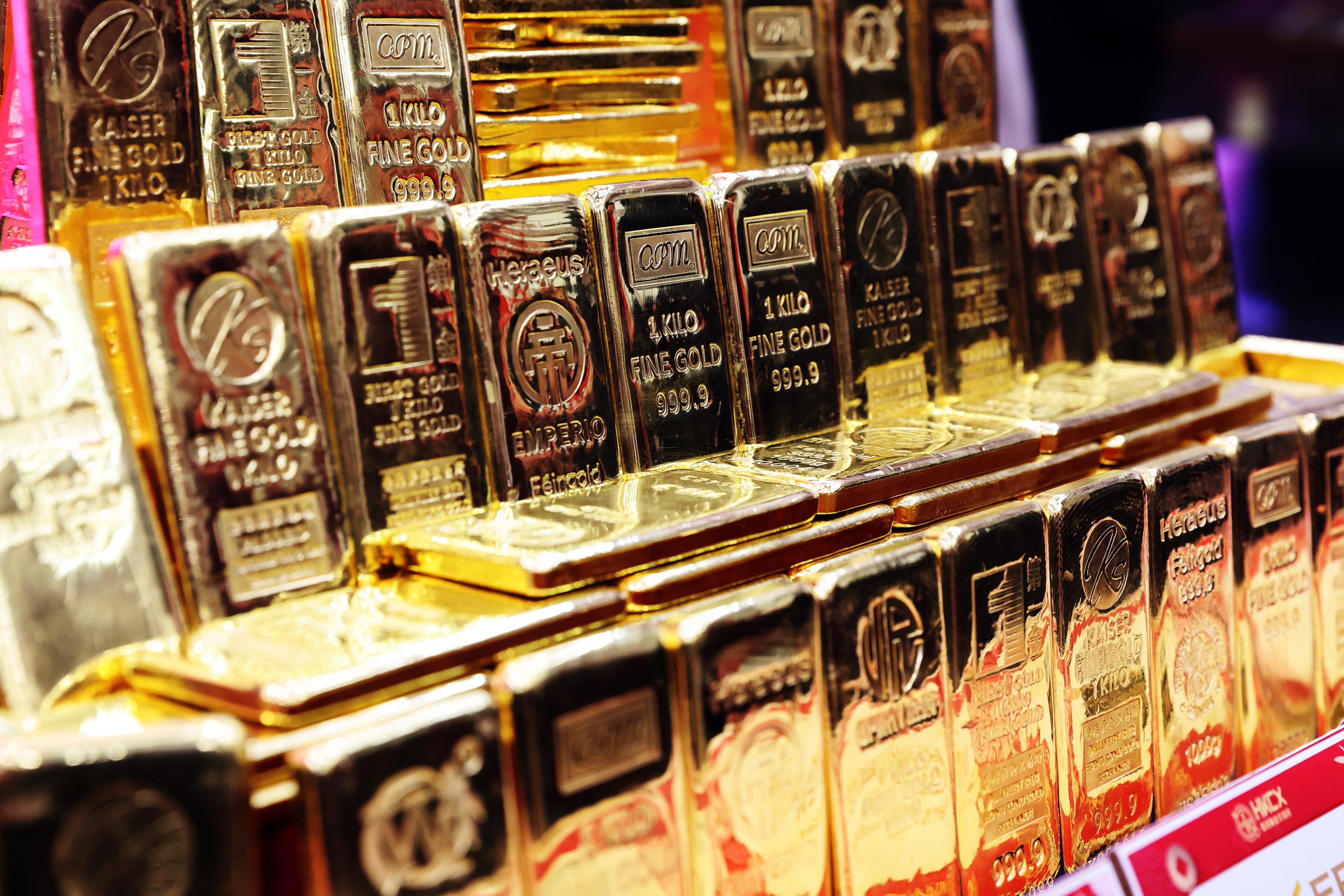 Gold bricks are seen displayed in Sheung Wan, Hong Kong. Photo: Edmond So