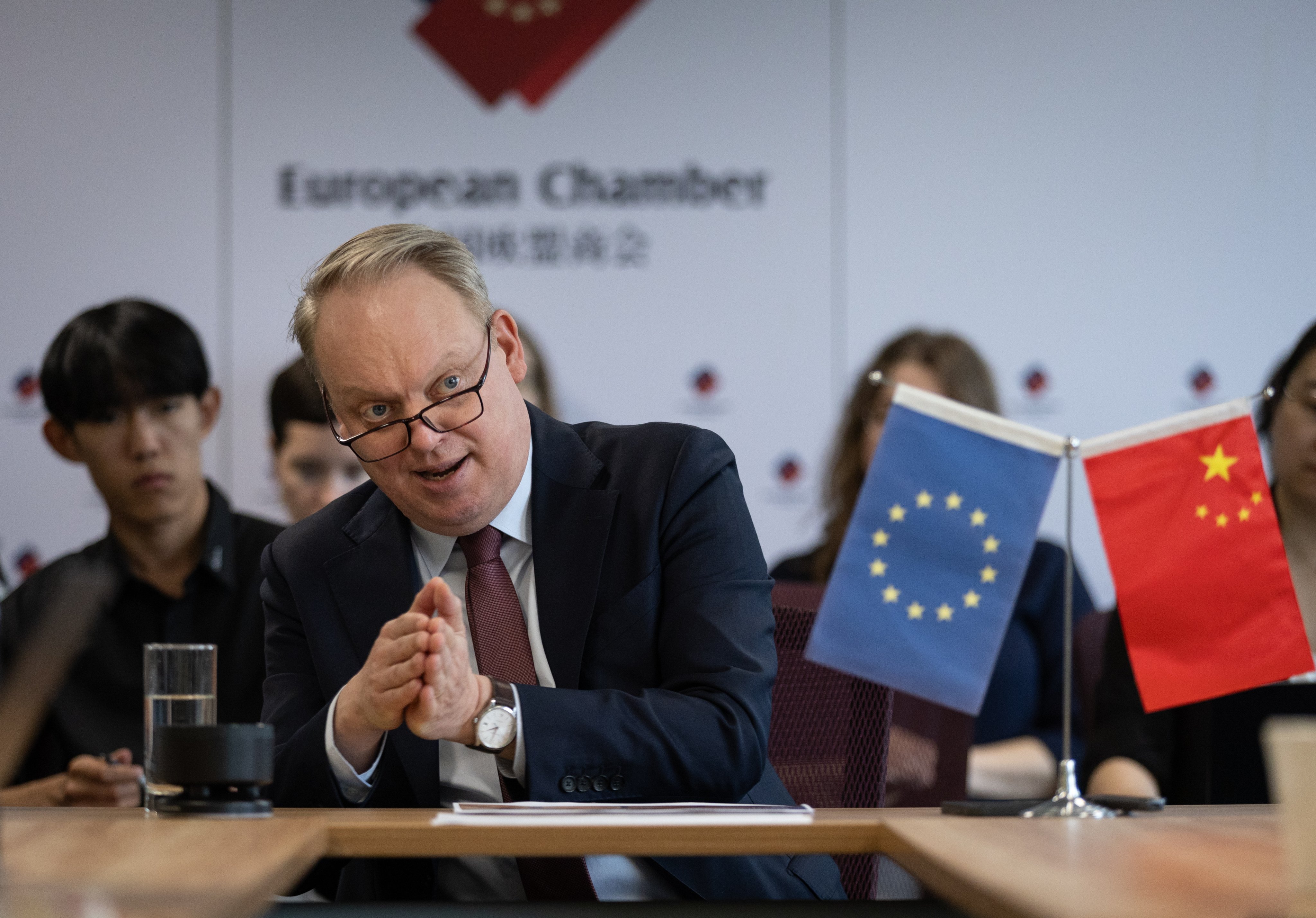 President of the European Union Chamber of Commerce in China (EUCCC) Jens Eskelund at a press conference in Beijing, China, on May 8. Photo: EPA-EFE