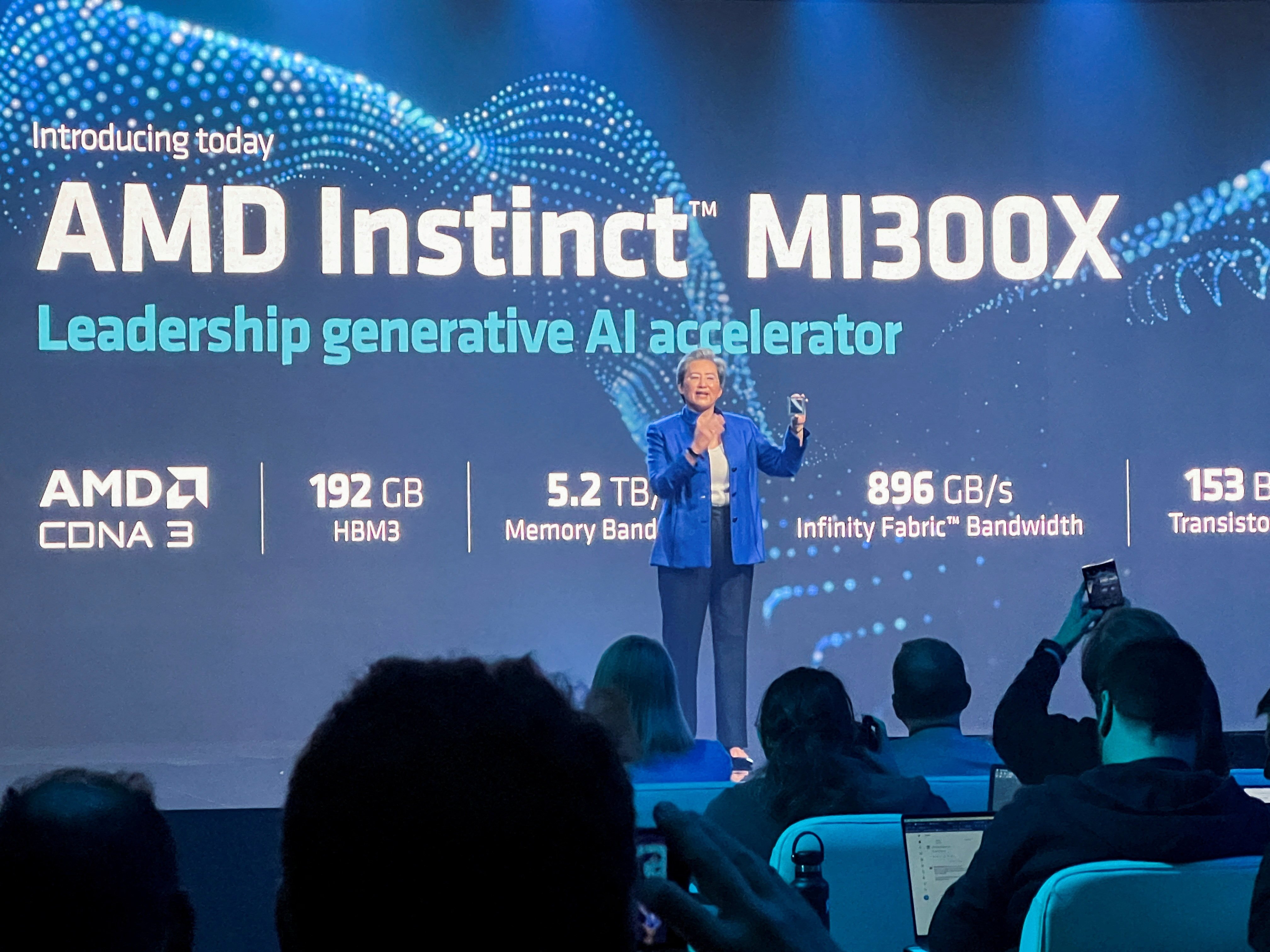 AMD CEO Lisa Su holds an MI300X chip at an event in San Francisco, California, on June 13, 2023. Photo: Reuters