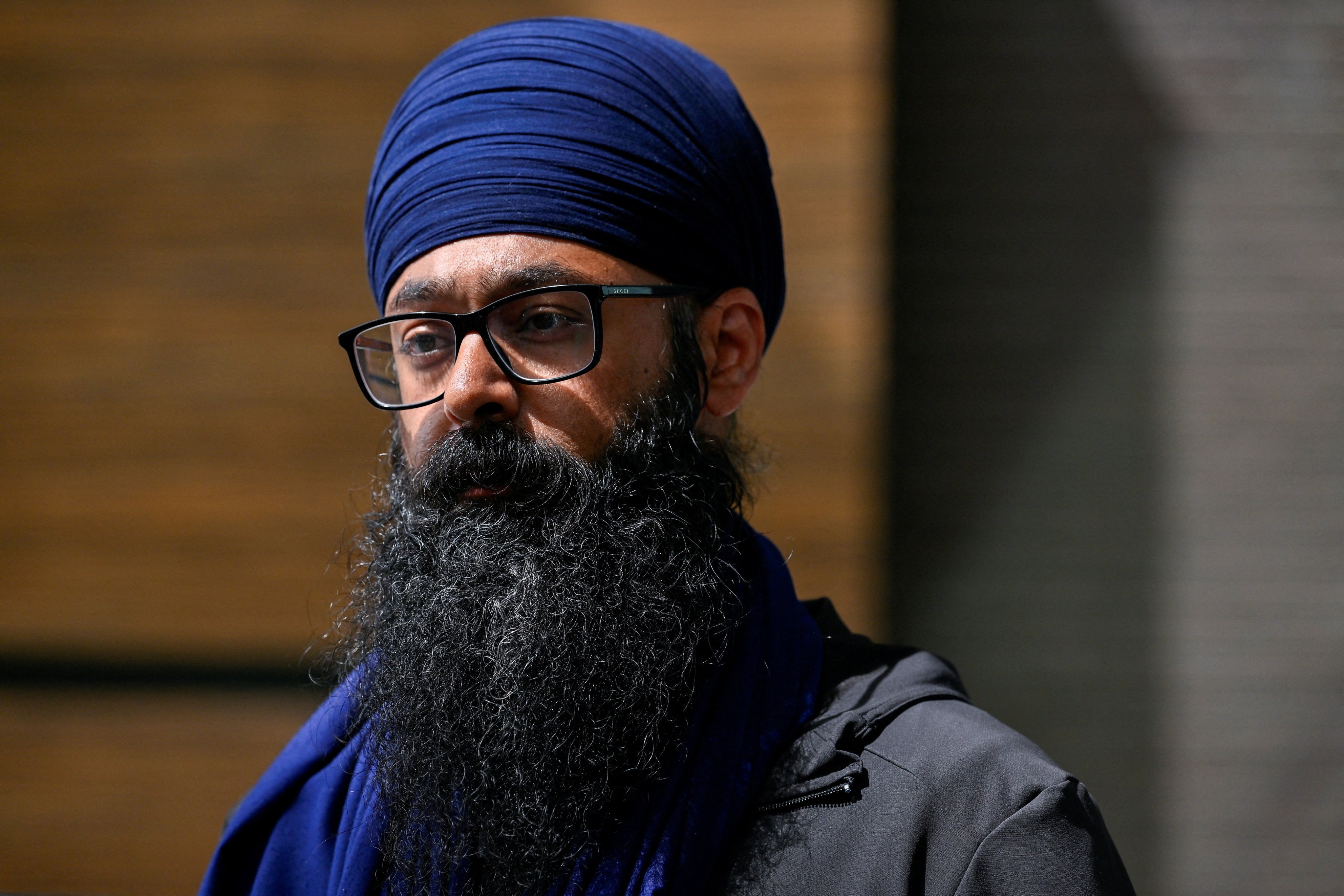 Moninder Singh, spokesperson for BC Gurdwara after a press conference providing an update into the Hardeep Singh Nijjar homicide investigation, on June 18, 2023 in Surrey, British Columbia, Canada. Photo: Reuters