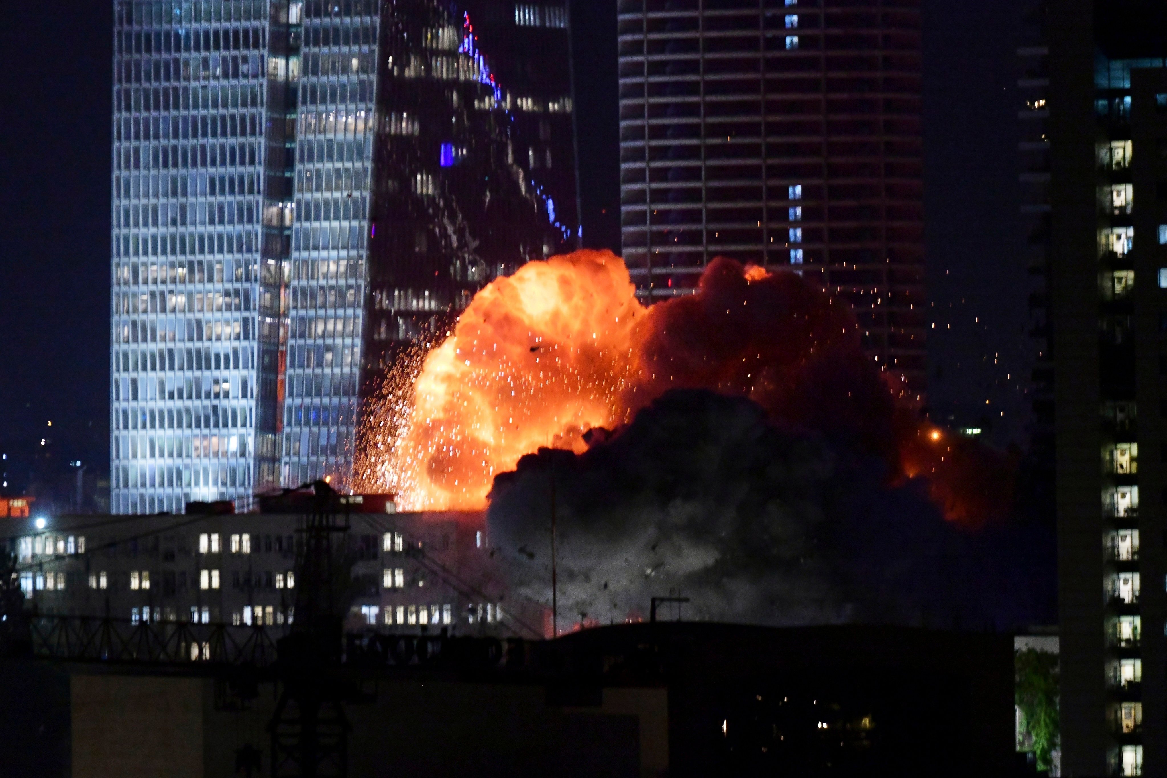 An explosion in Tel Aviv, Israel, during a missile attack. Photo: AP