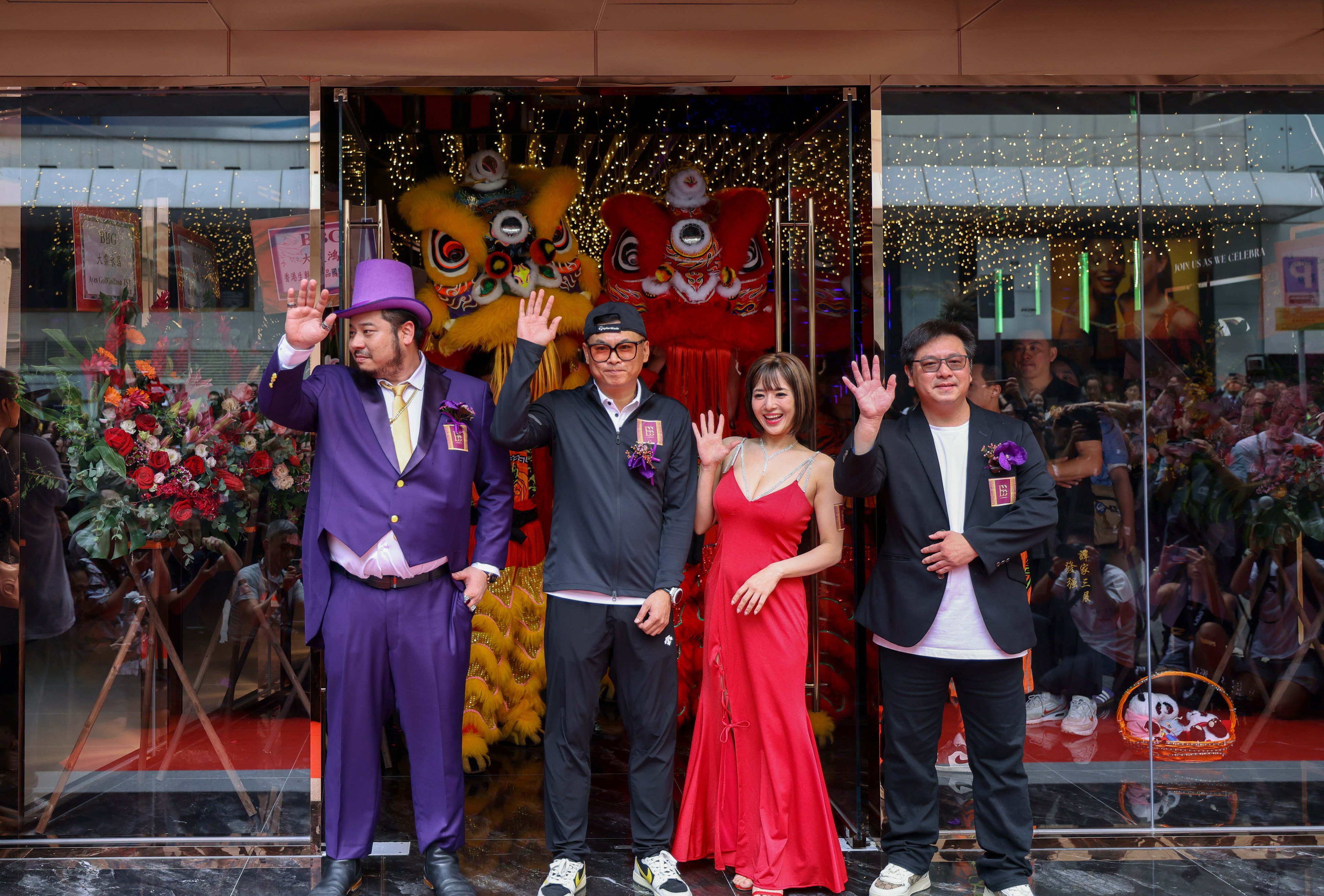 Big Boss Generation CEO Edward Li (right) and Japanese actress Sola Aoi (second from right) with other company representatives at Saturday’s opening of a new nightspot on the same site as the old Club Bboss. Photo: Nora Tam