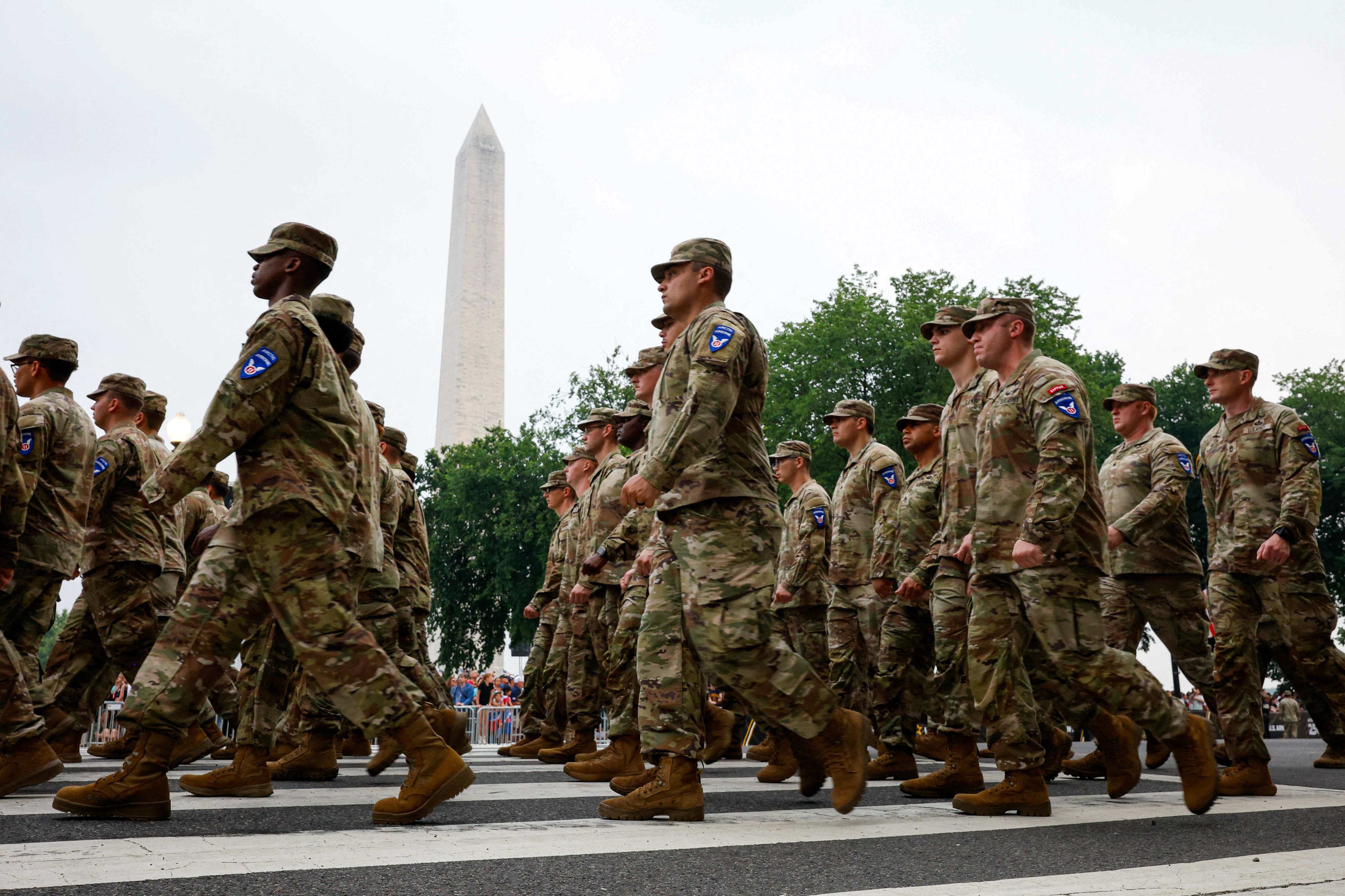 US Army soldiers take part participate in the 250th birthday parade on June 14, 2025 in Washington, DC. Photo: Getty Images via AFP