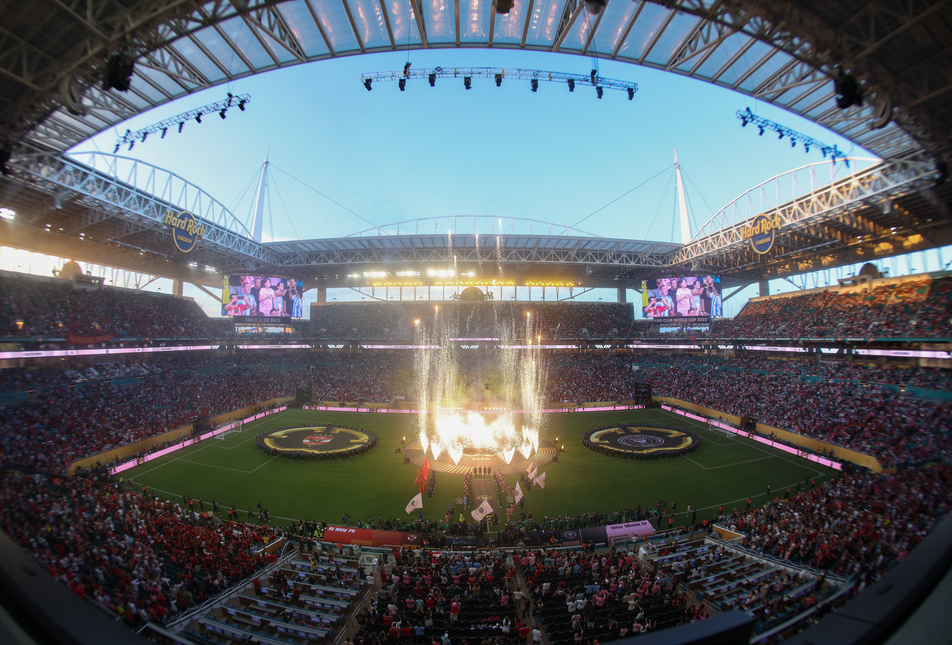 Players walk onto the pitch before the opening match of the Club World Cup between Inter Miami of the US and Al Ahly of Egypt in Miami on Saturday. Photo: Xinhua