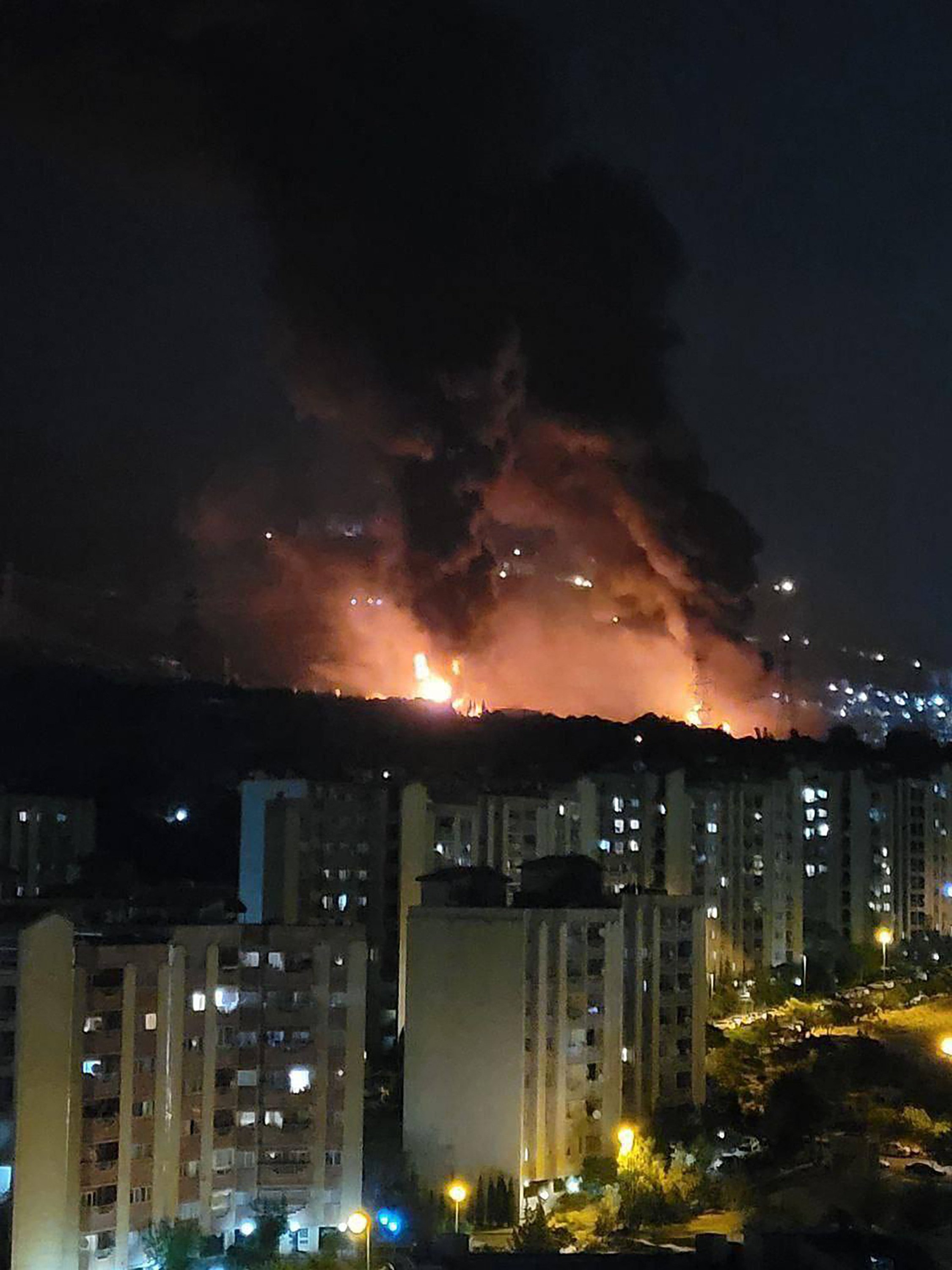 A fire blazes in the oil depots of Shahran, northwest of Tehran, on Sunday after Israeli strikes. Photo: Sepahnews via Zuma Press Wire / TNS