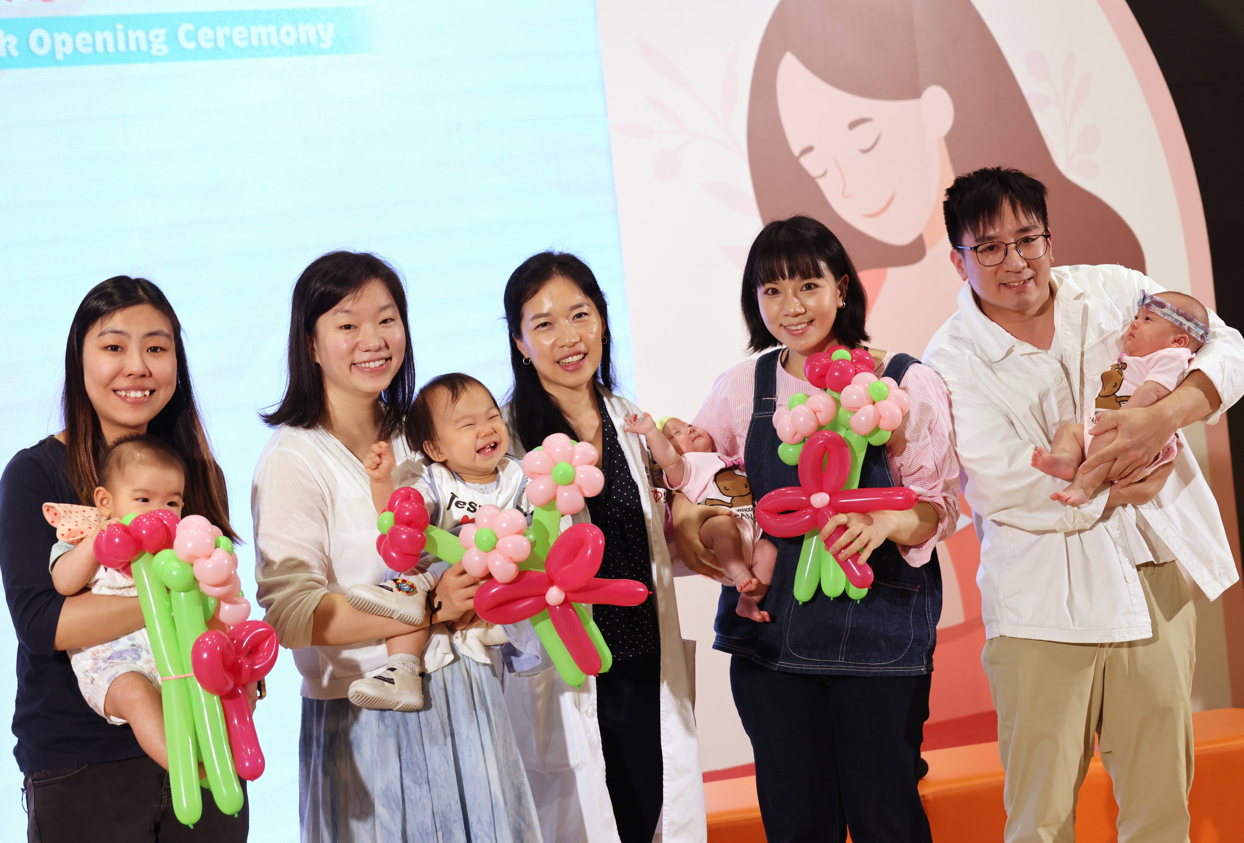 Donors Lau Yin-fuk and Yovo Chan Hoyiu, left, alongside Dr Tania Wan Wai-ving, centre, and parents of a recipient child, Mrs and Mr Tong, at the opening ceremony of the Hong Kong Breast Milk Bank. Photo: Jelly Tse
