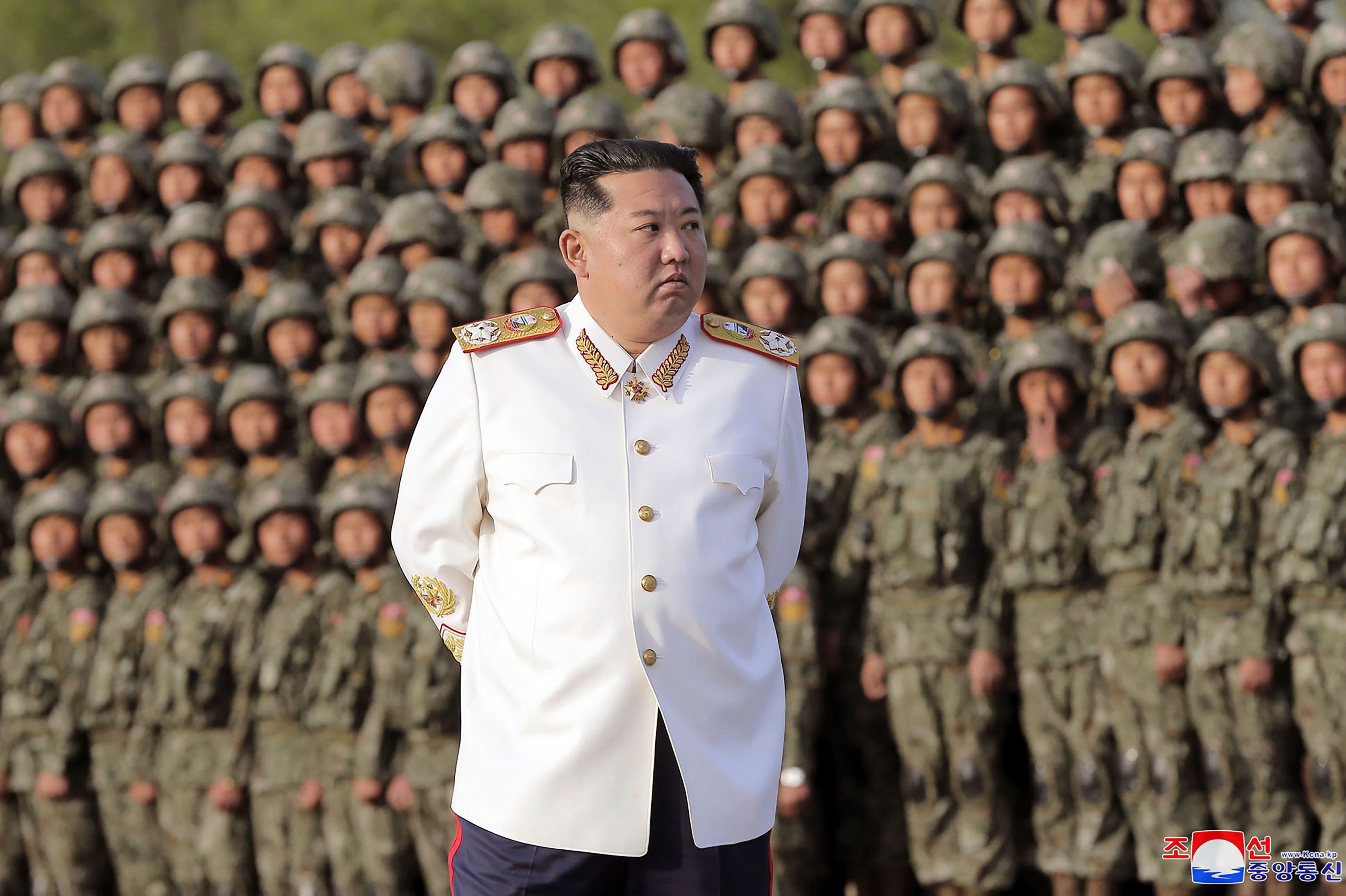 North Korean leader Kim Jong-un inspects the troops in 2022. Photo: KCNA/KNS via AP