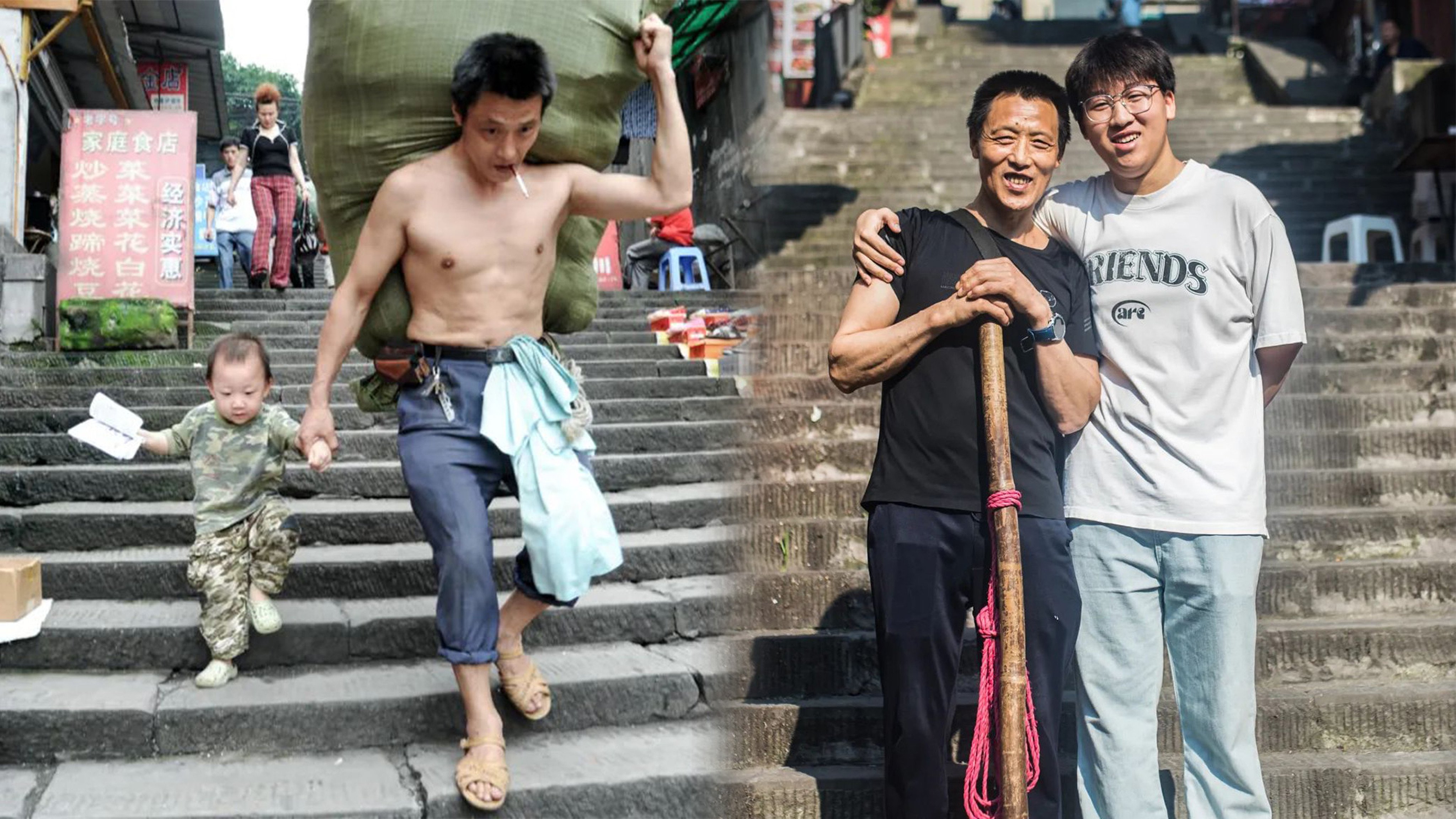 A hard-working Chinese man and his son, who went viral thanks to a photo taken 15 years ago when the boy was a toddler, are back in the spotlight thanks to a Father’s Day tribute. Photo: SCMP composite/The Paper/CCTV