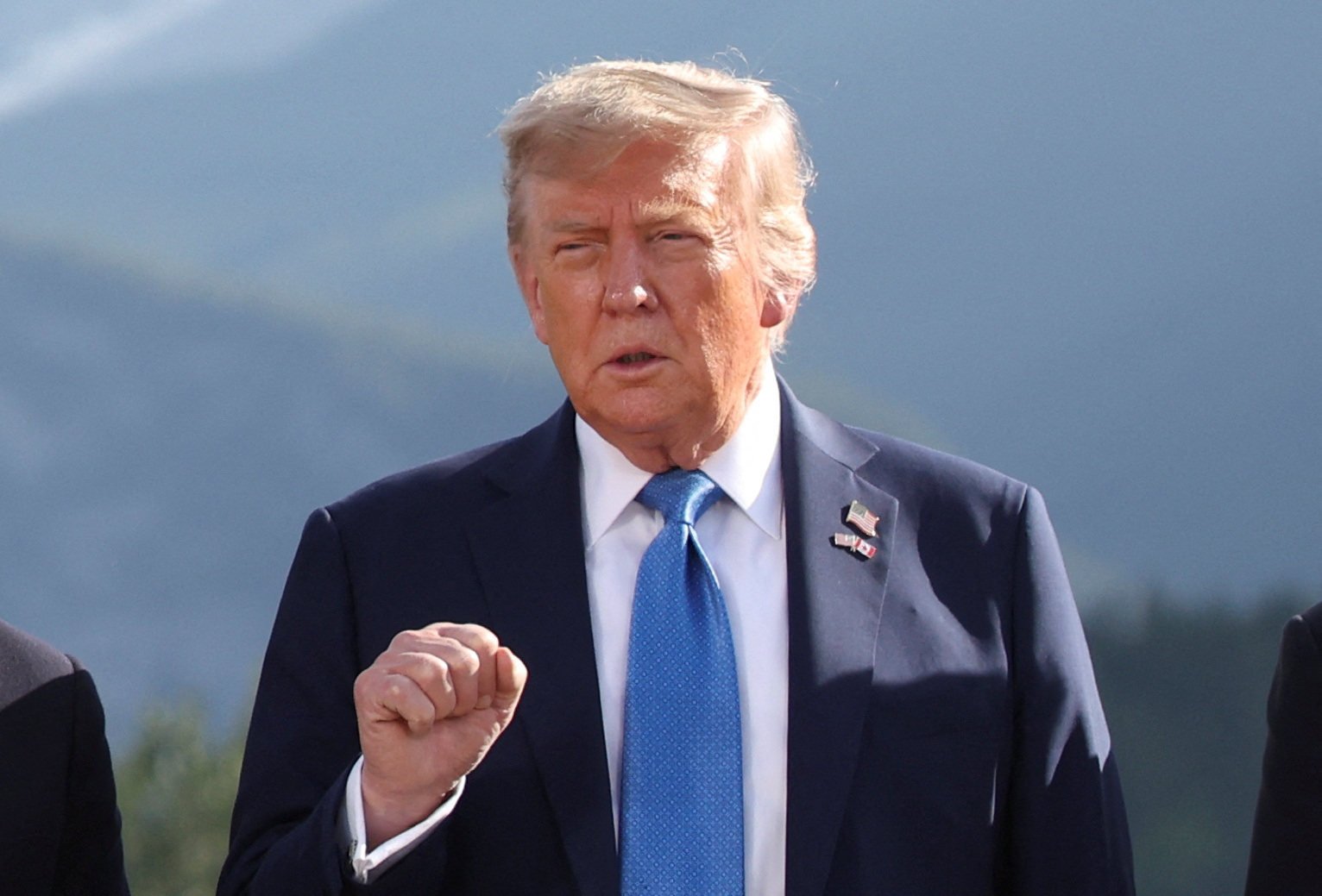 US President Donald Trump gestures at a photo session during the G7 Summit in Kananaskis, Alberta, Canada, on Monday. Photo: Reuters